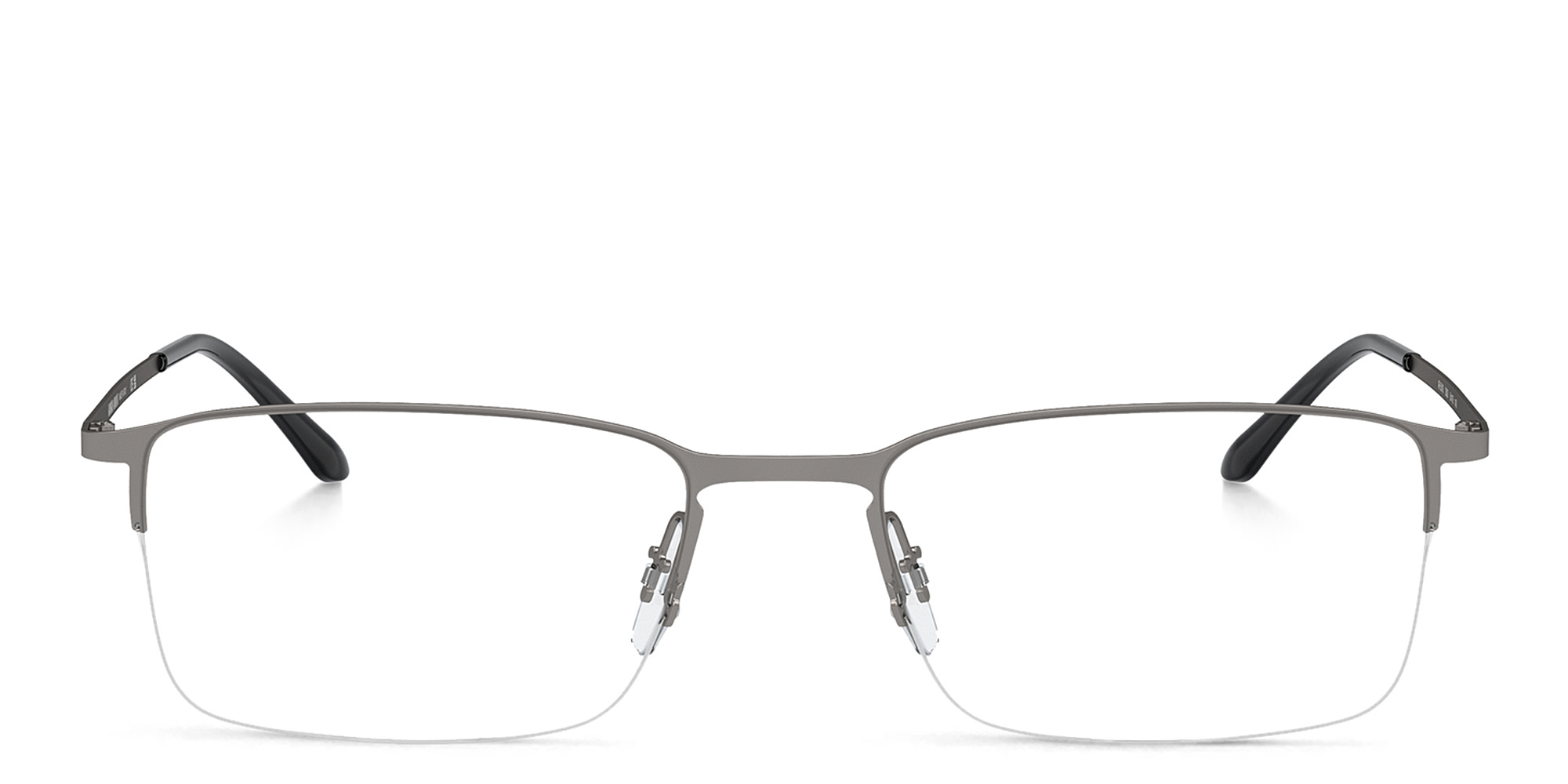 Shop GIORGIO ARMANI Logo Half-Rim Rectangle Eyeglasses in Matte Gunmetal online.