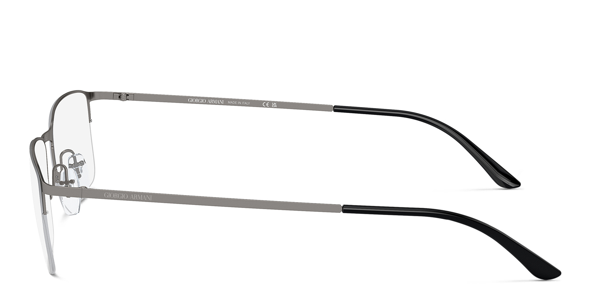 Shop GIORGIO ARMANI Logo Half-Rim Rectangle Eyeglasses in Matte Gunmetal online.