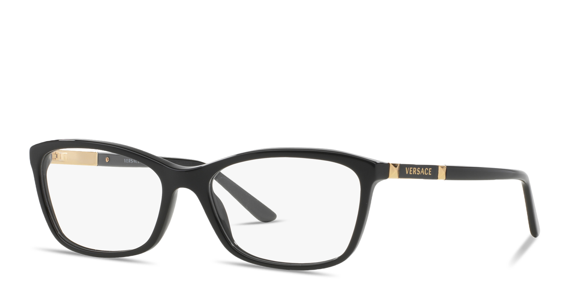 VERSACE Logo Lettering Cat-Eye Eyeglasses in Black – Product Photo 2