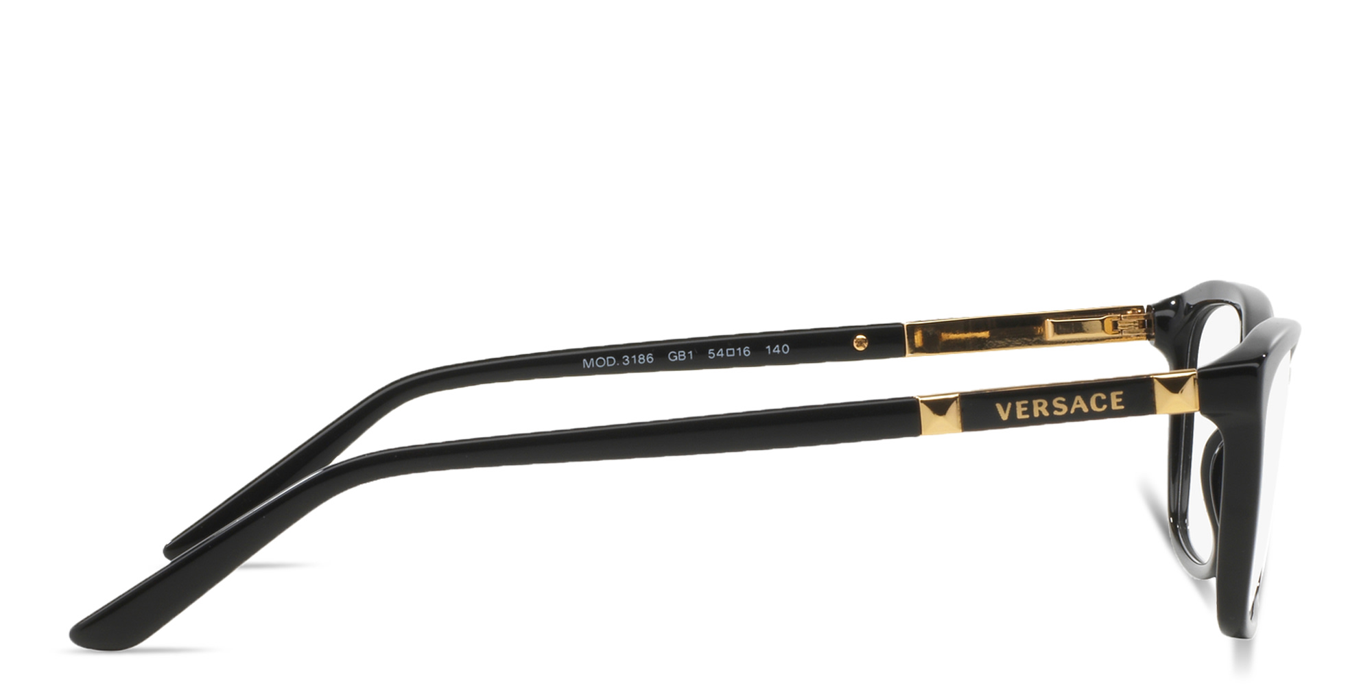 VERSACE Logo Lettering Cat-Eye Eyeglasses in Black – Product Photo 3