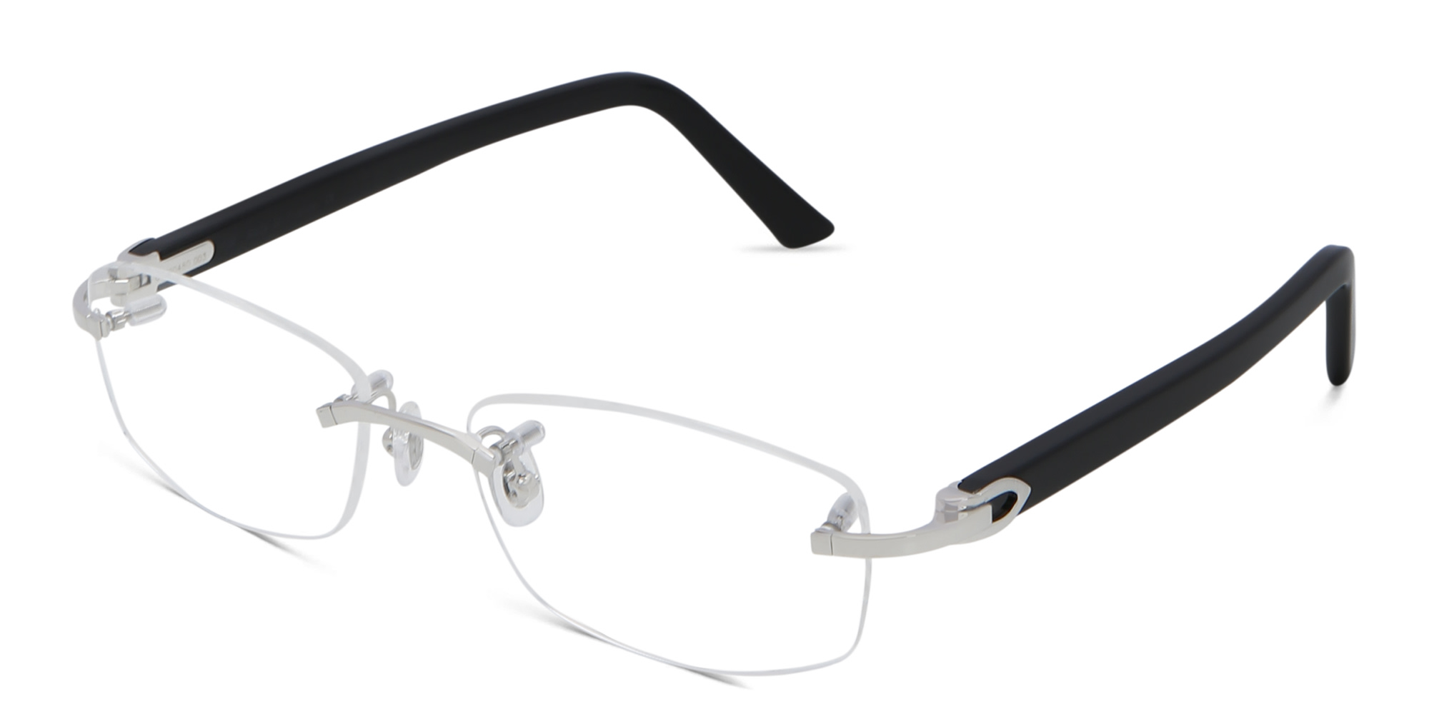 Shop Cartier Signature C de Cartier Unisex Rimless Rectangle Eyeglasses in Silver online.