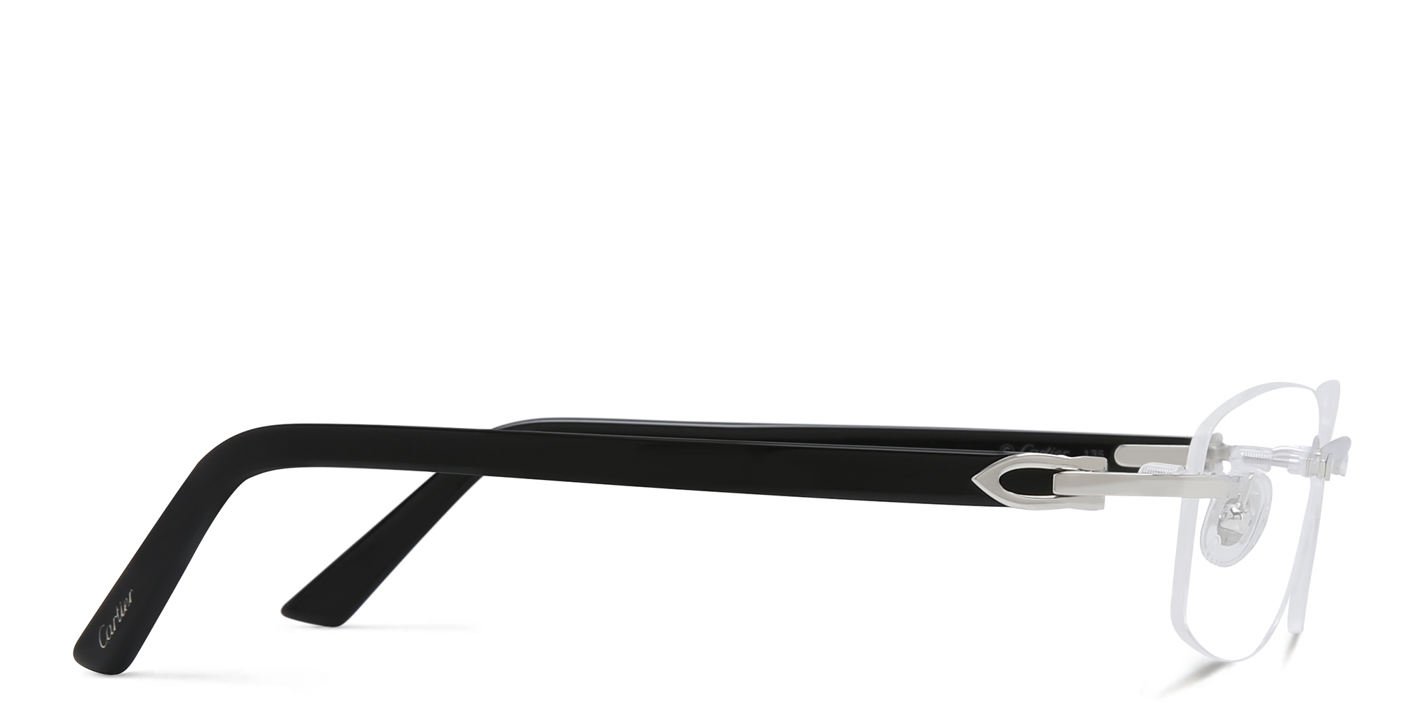Shop Cartier Signature C de Cartier Unisex Rimless Rectangle Eyeglasses in Silver online.