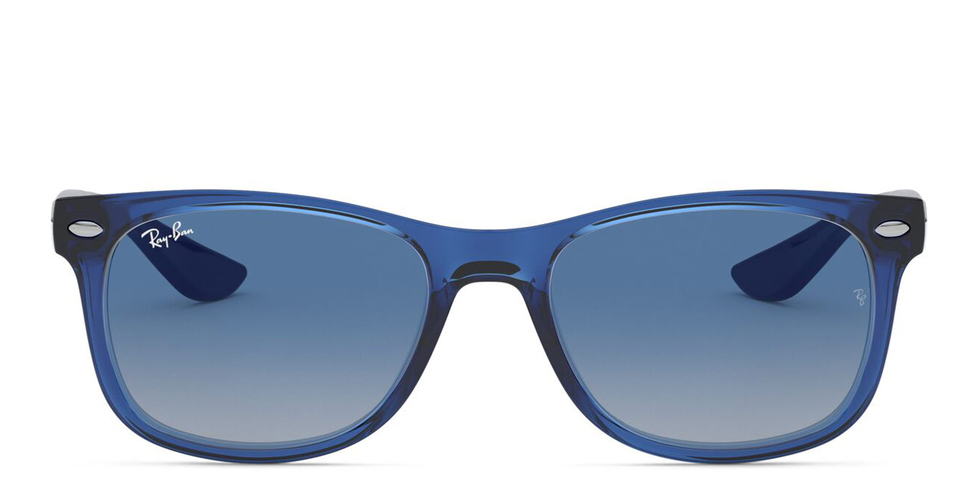 Shop Ray-Ban Junior Kids New Wayfarer Square Sunglasses in Transparent Blue online.