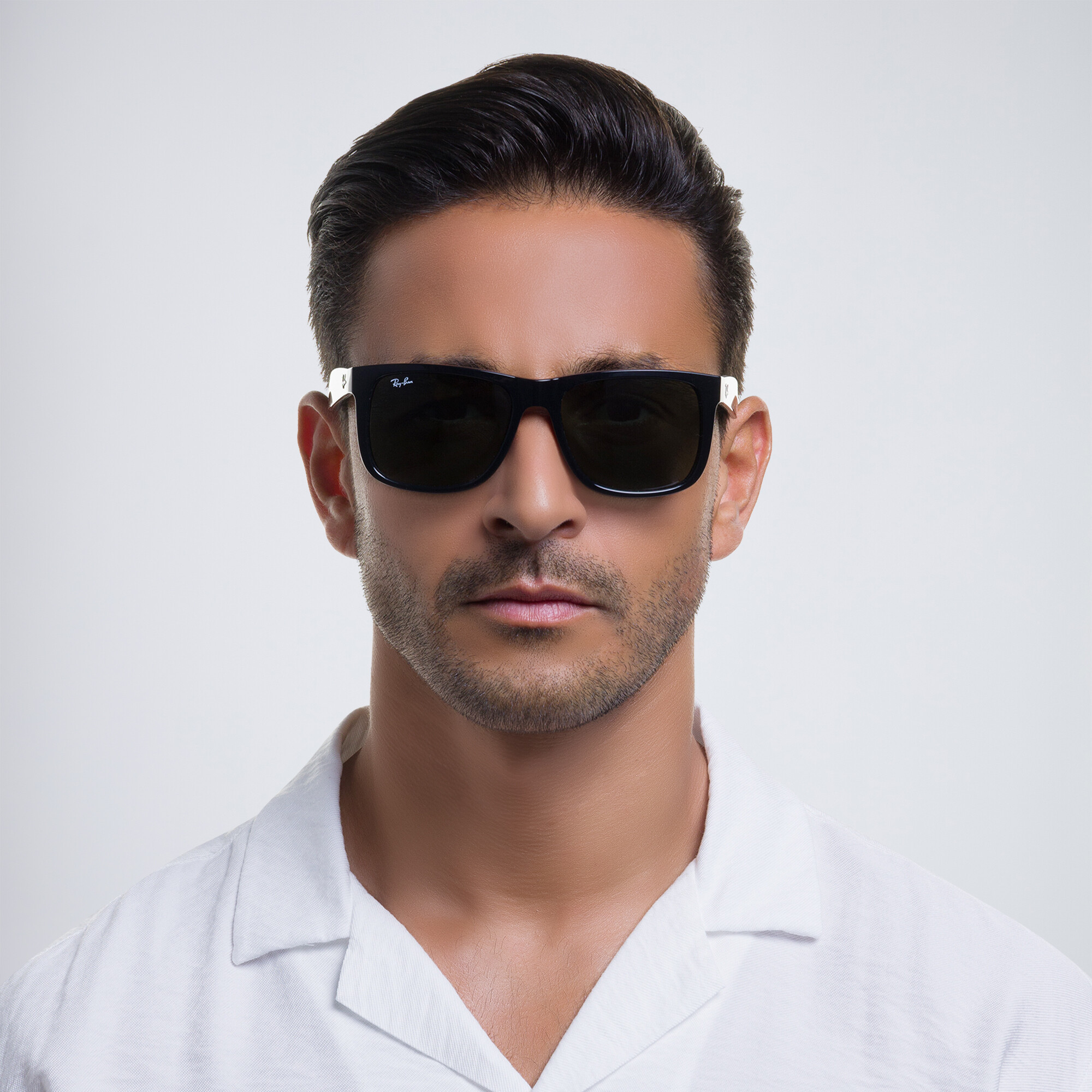 Shop Ray-Ban Justin Square Sunglasses in Black online.
