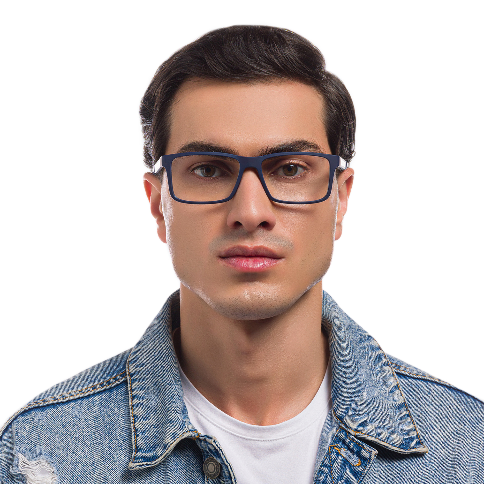 Emporio Armani Wide Rectangle Eyeglasses in Dark Blue Rubber – Product Photo 5