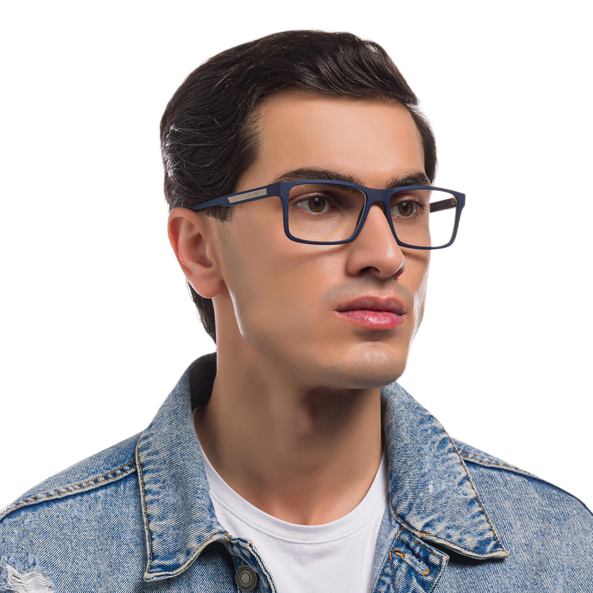 Emporio Armani Wide Rectangle Eyeglasses in Dark Blue Rubber – Product Photo 6