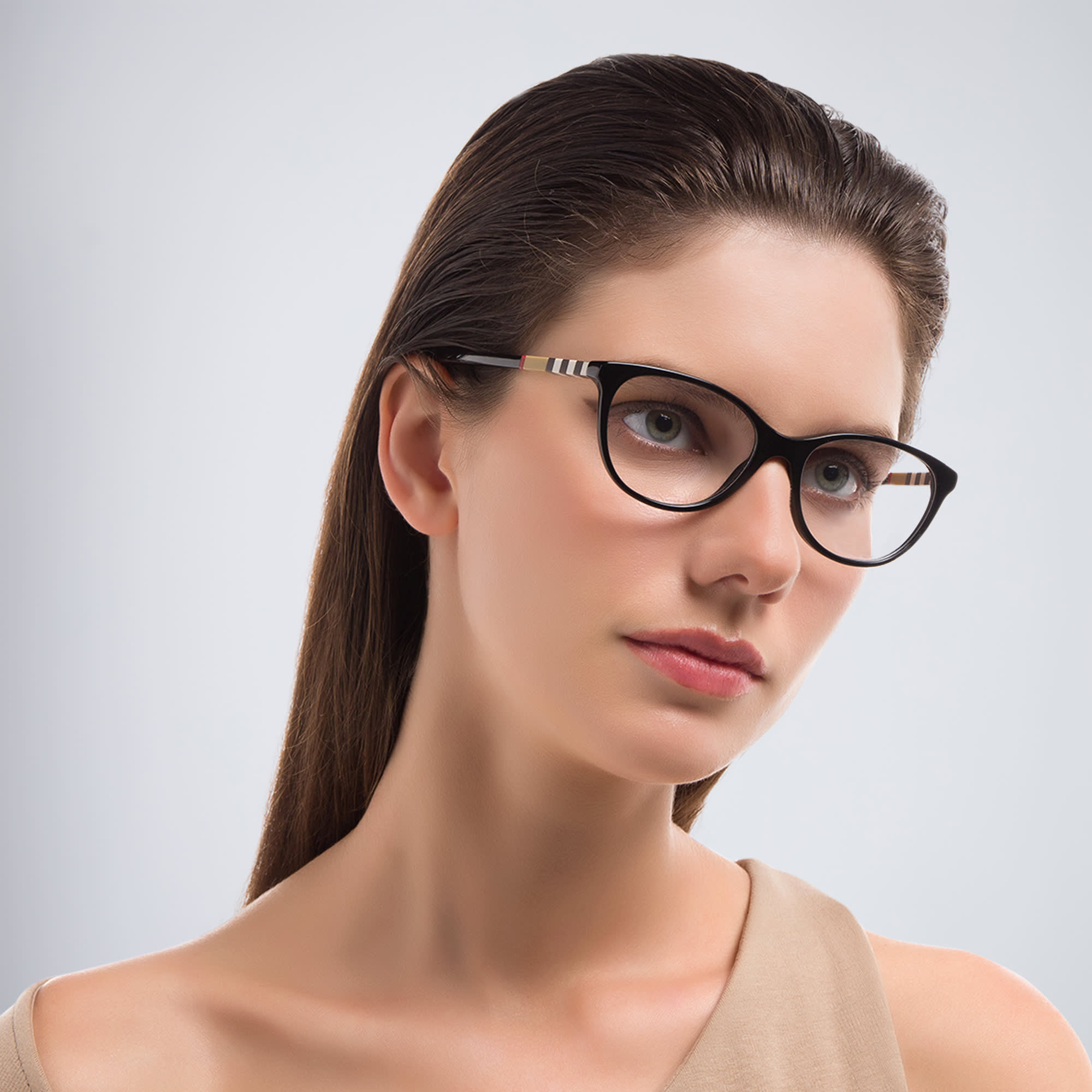 Shop BURBERRY Square Eyeglasses in Black online.