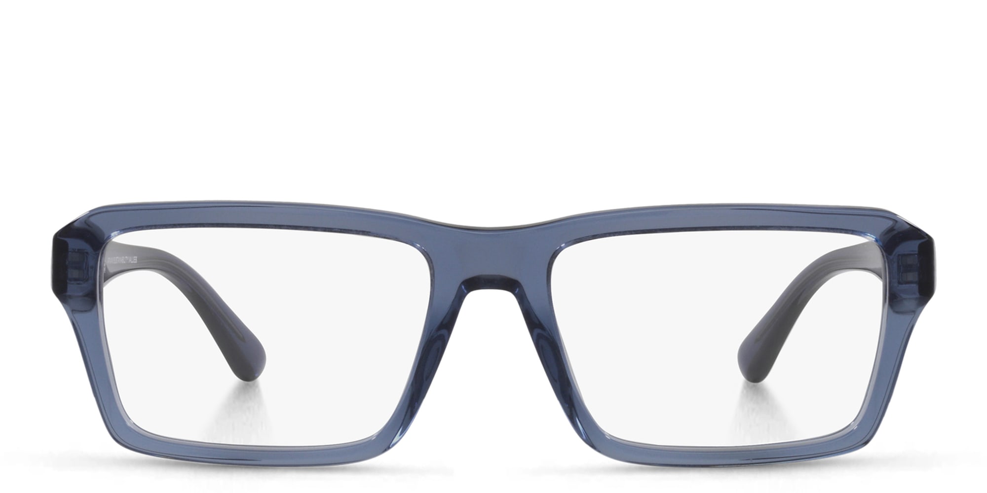 Shop Emporio Armani Wide Rectangle Eyeglasses in Shiny Transparent Blue online.