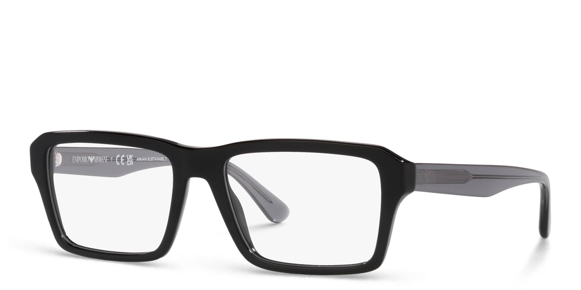 Shop Emporio Armani Wide Rectangle Eyeglasses in Shiny Black online.
