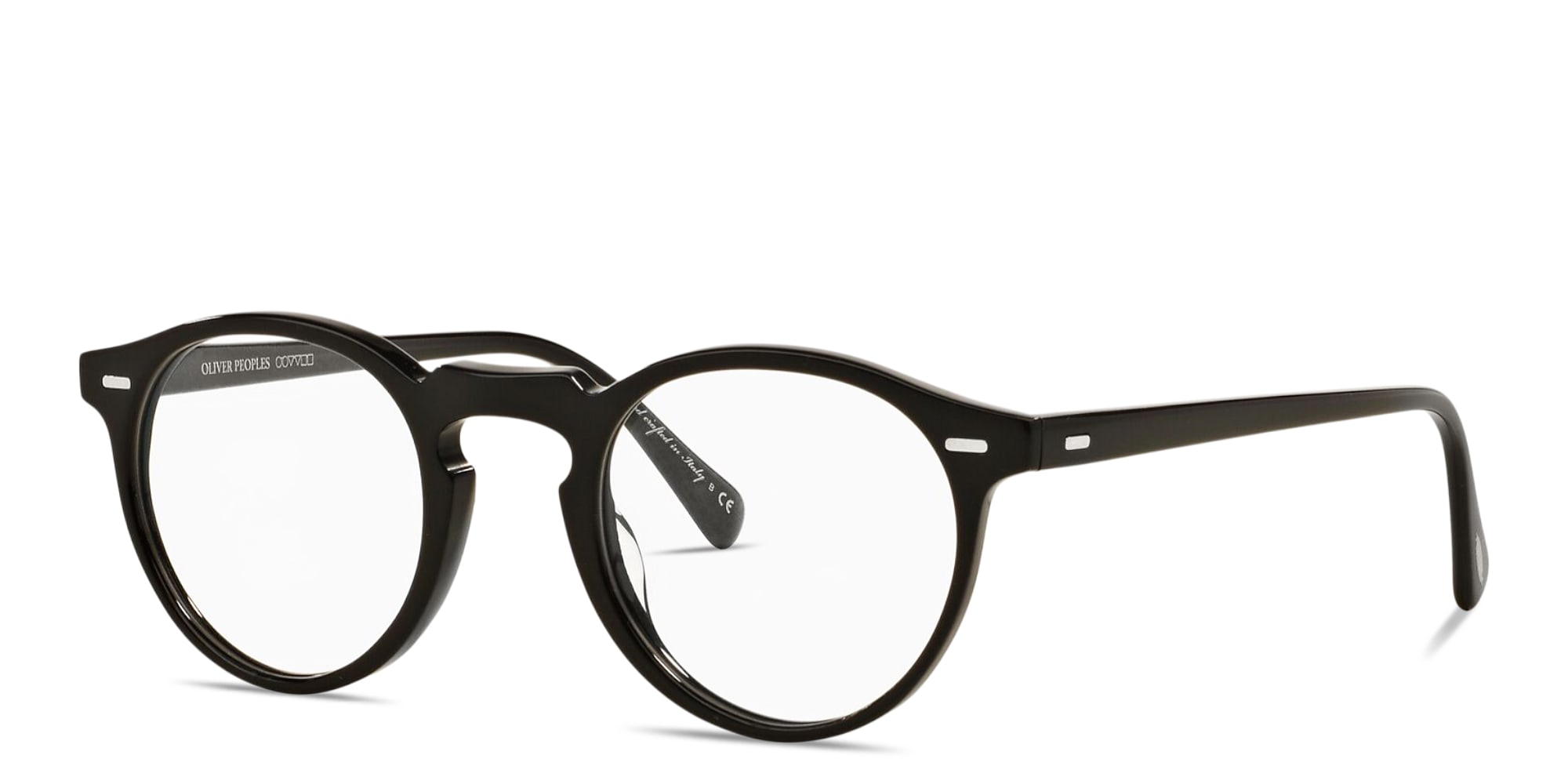 Shop OLIVER PEOPLES Gregory Peck Unisex Panthos Eyeglasses in Shiny Black online.