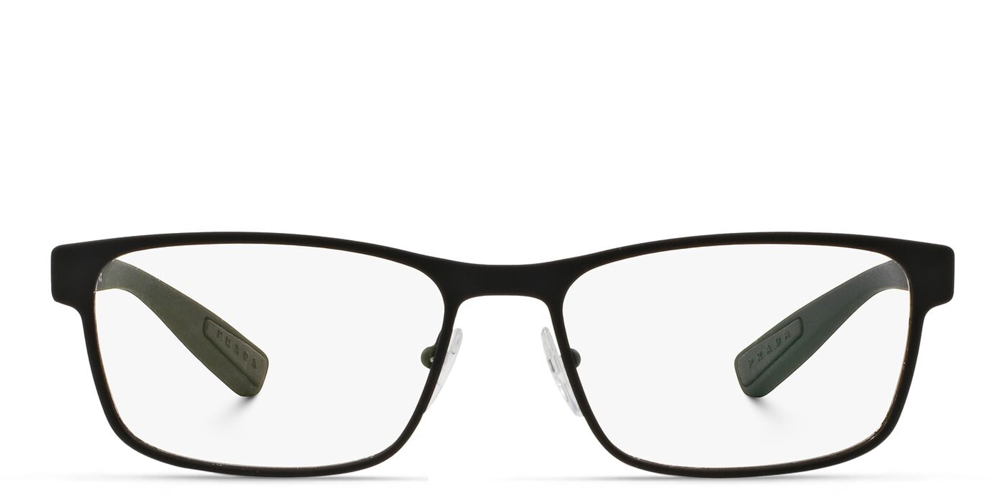 Shop Prada Linea Rossa Rectangle Eyeglasses in Black online.