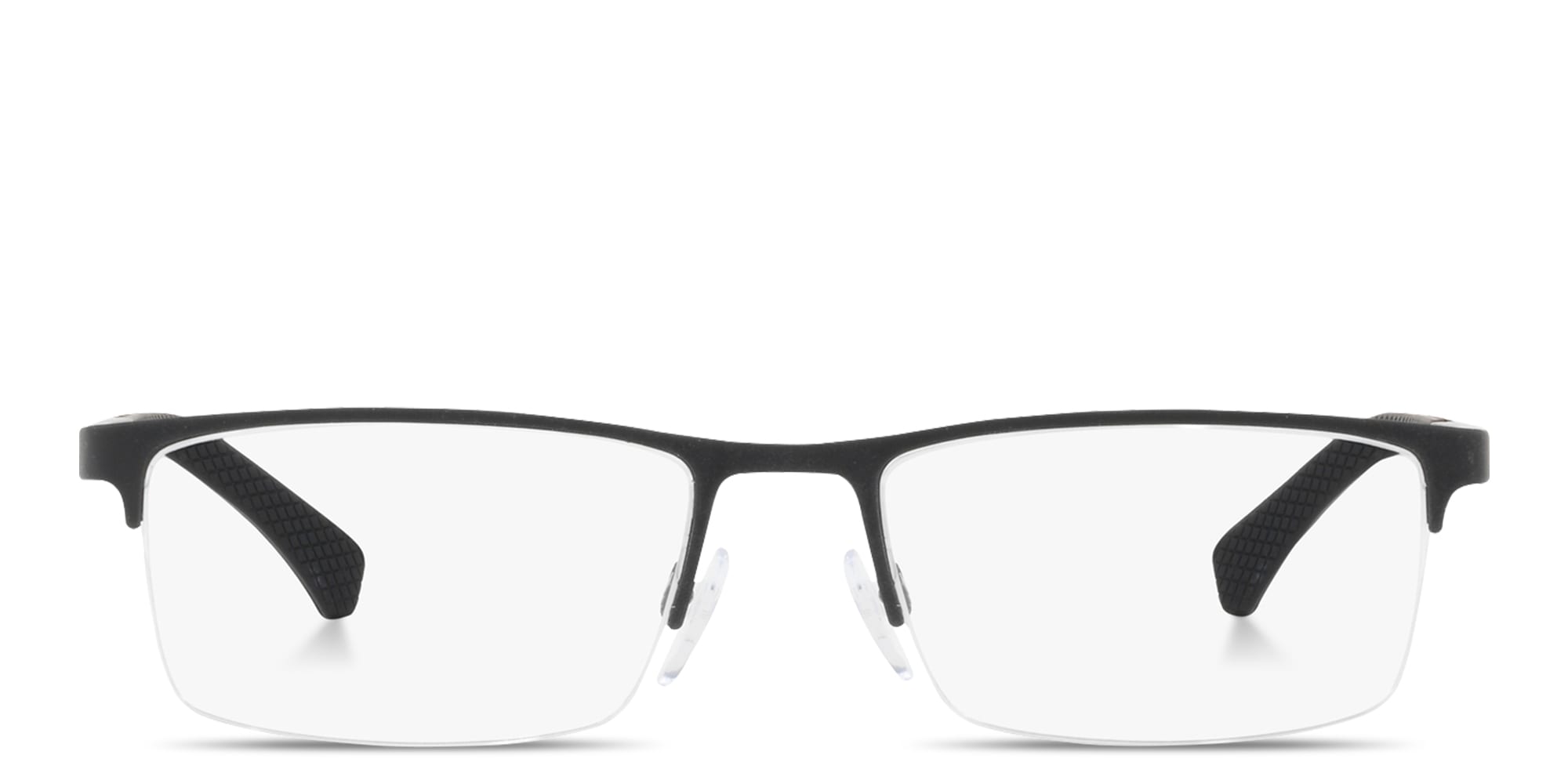 Shop Emporio Armani Logo Signature Half-Rim Rectangle Eyeglasses in Black online.