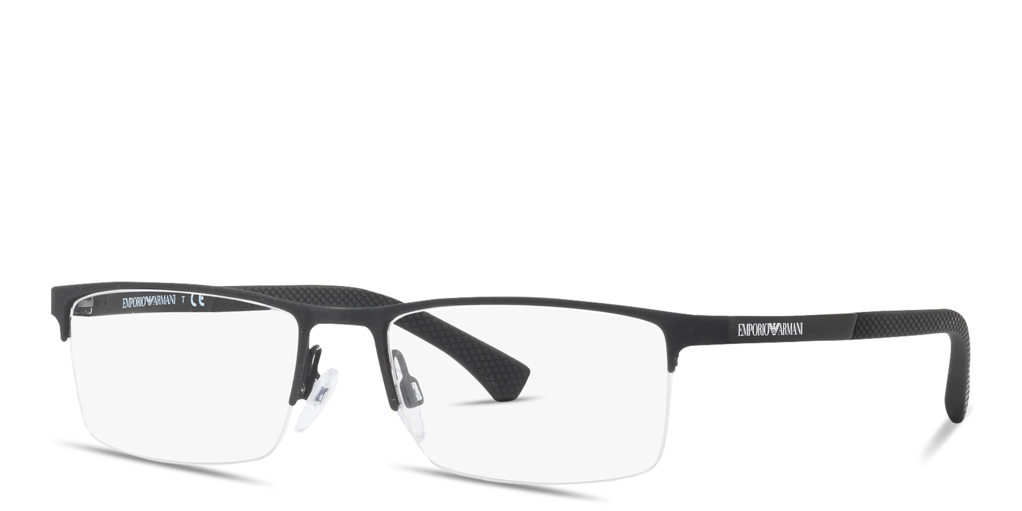 Shop Emporio Armani Logo Signature Half-Rim Rectangle Eyeglasses in Black online.