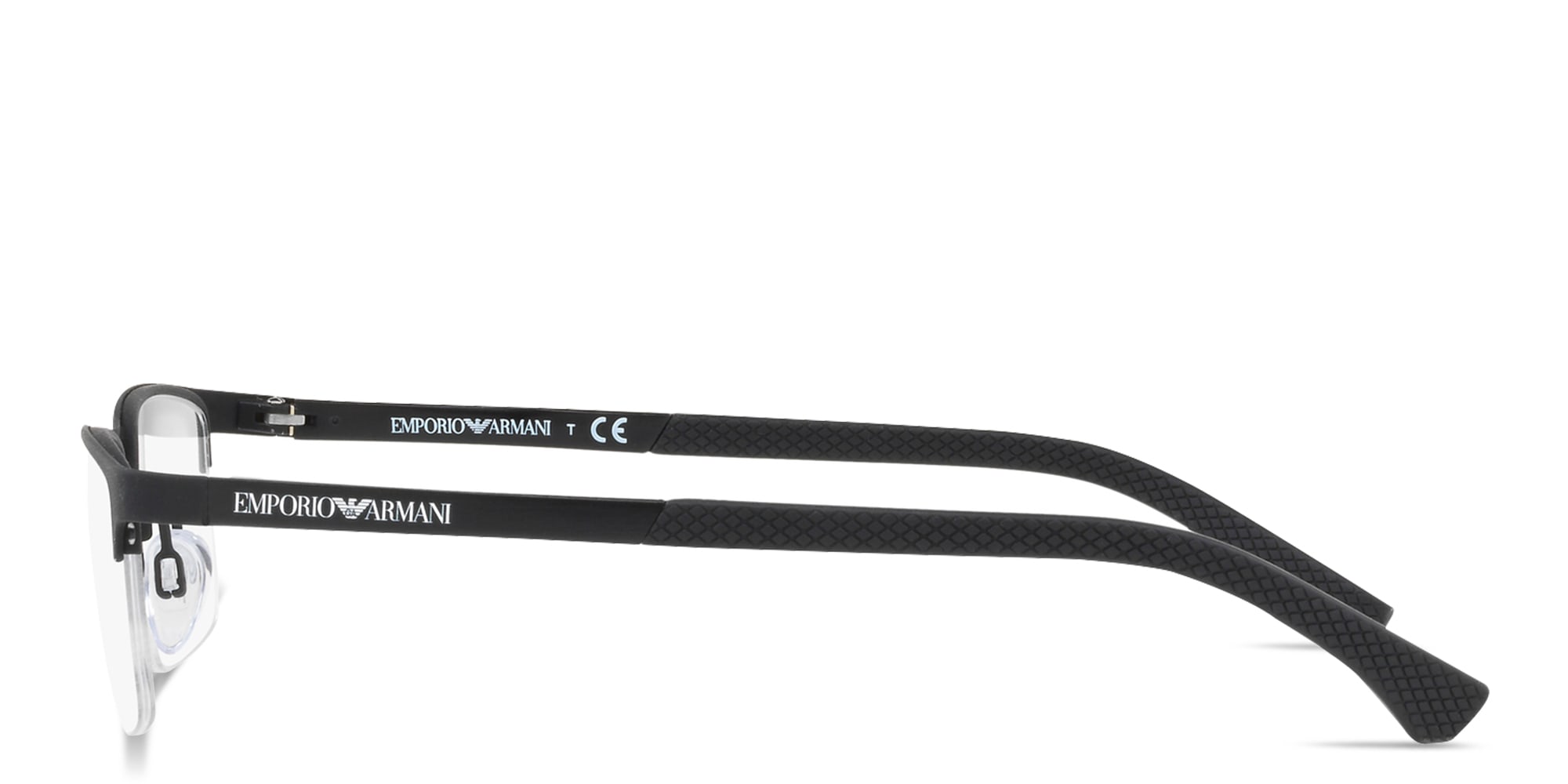 Shop Emporio Armani Logo Signature Half-Rim Rectangle Eyeglasses in Black online.