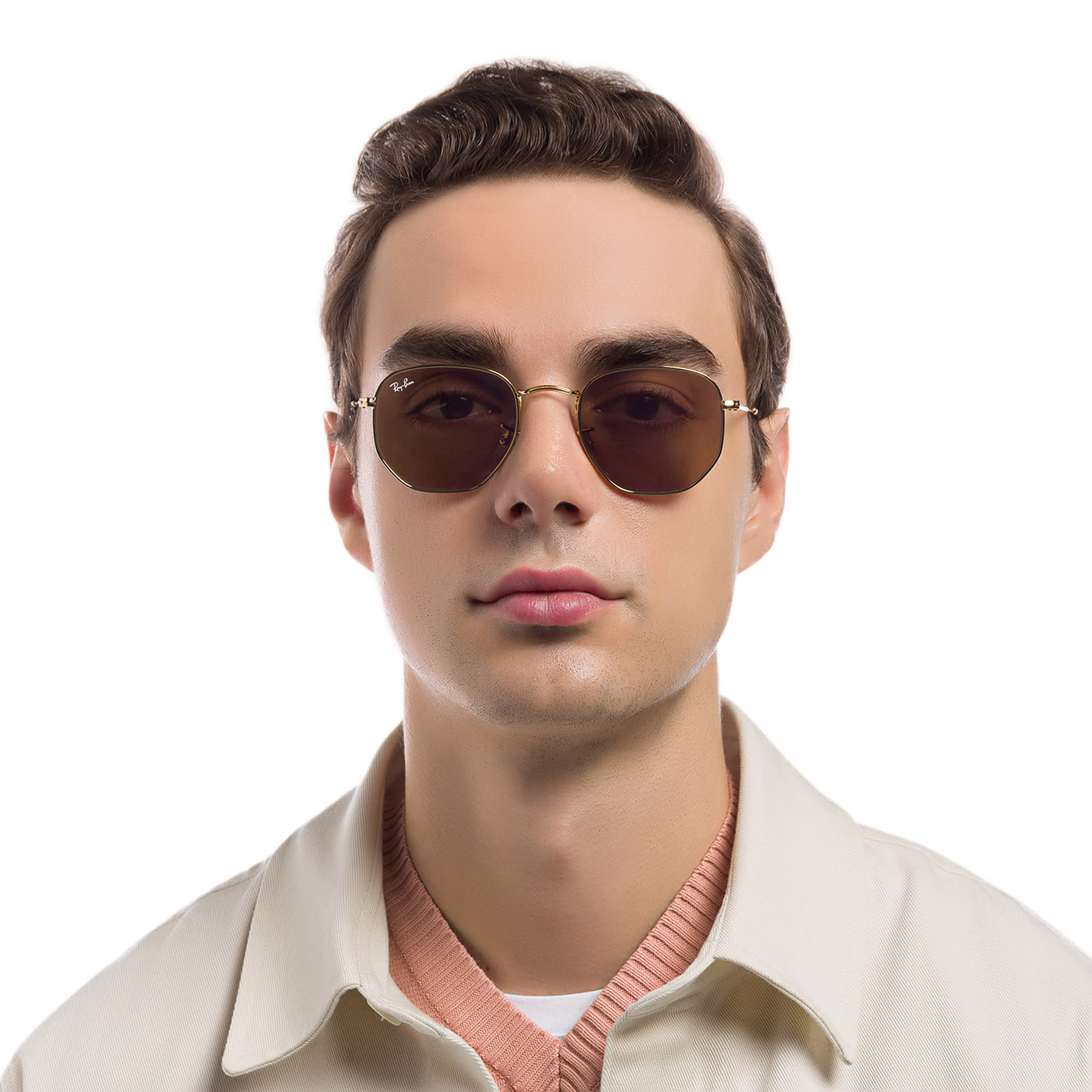 Shop Ray-Ban Hexagonal Unisex Sunglasses in Gold online.