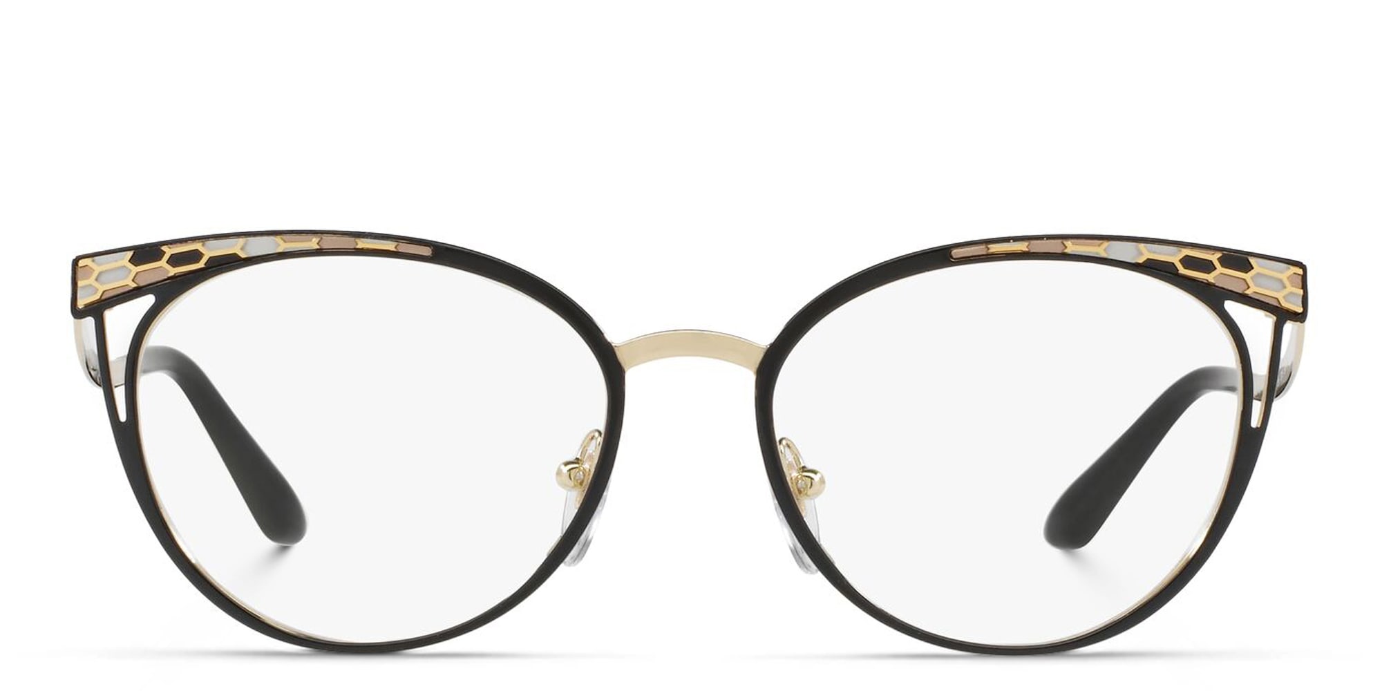 Shop BVLGARI Cat Eye Eyeglasses in Black/Pale Gold online.