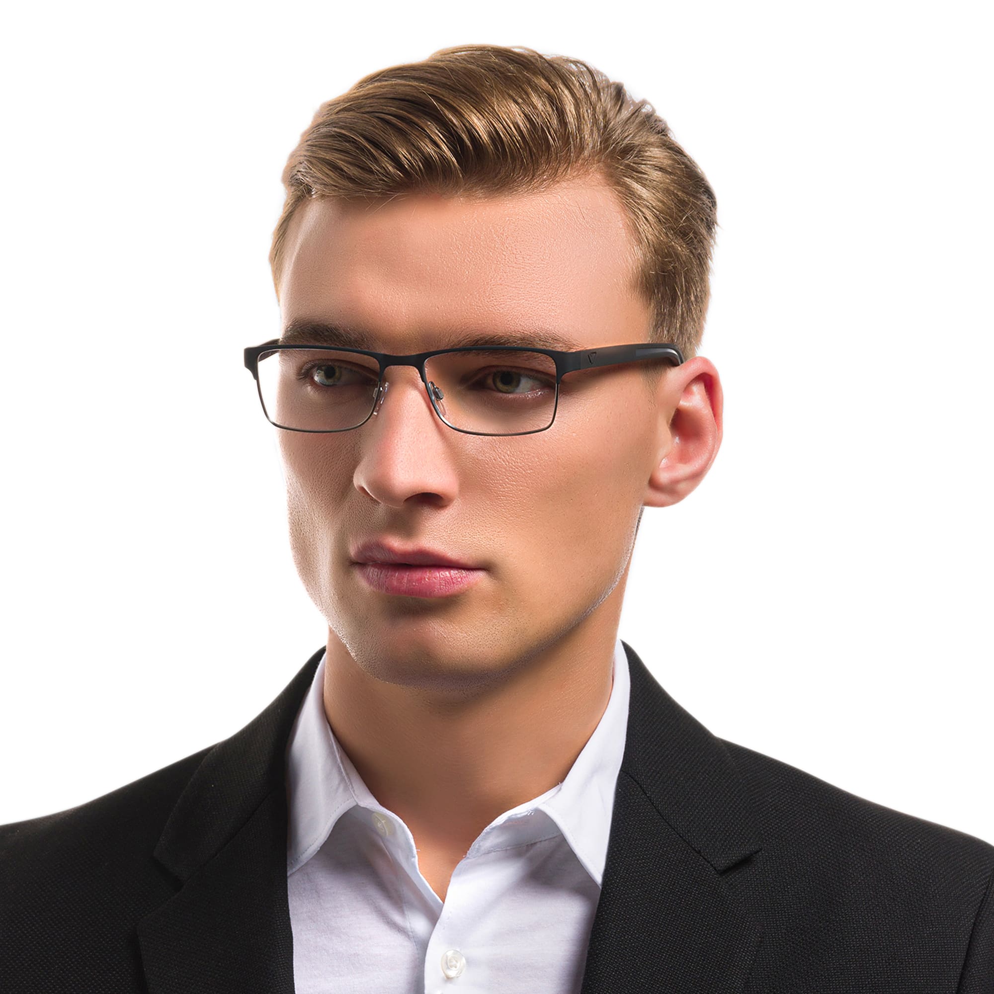 Shop Emporio Armani Rectangle Eyeglasses in Black online.