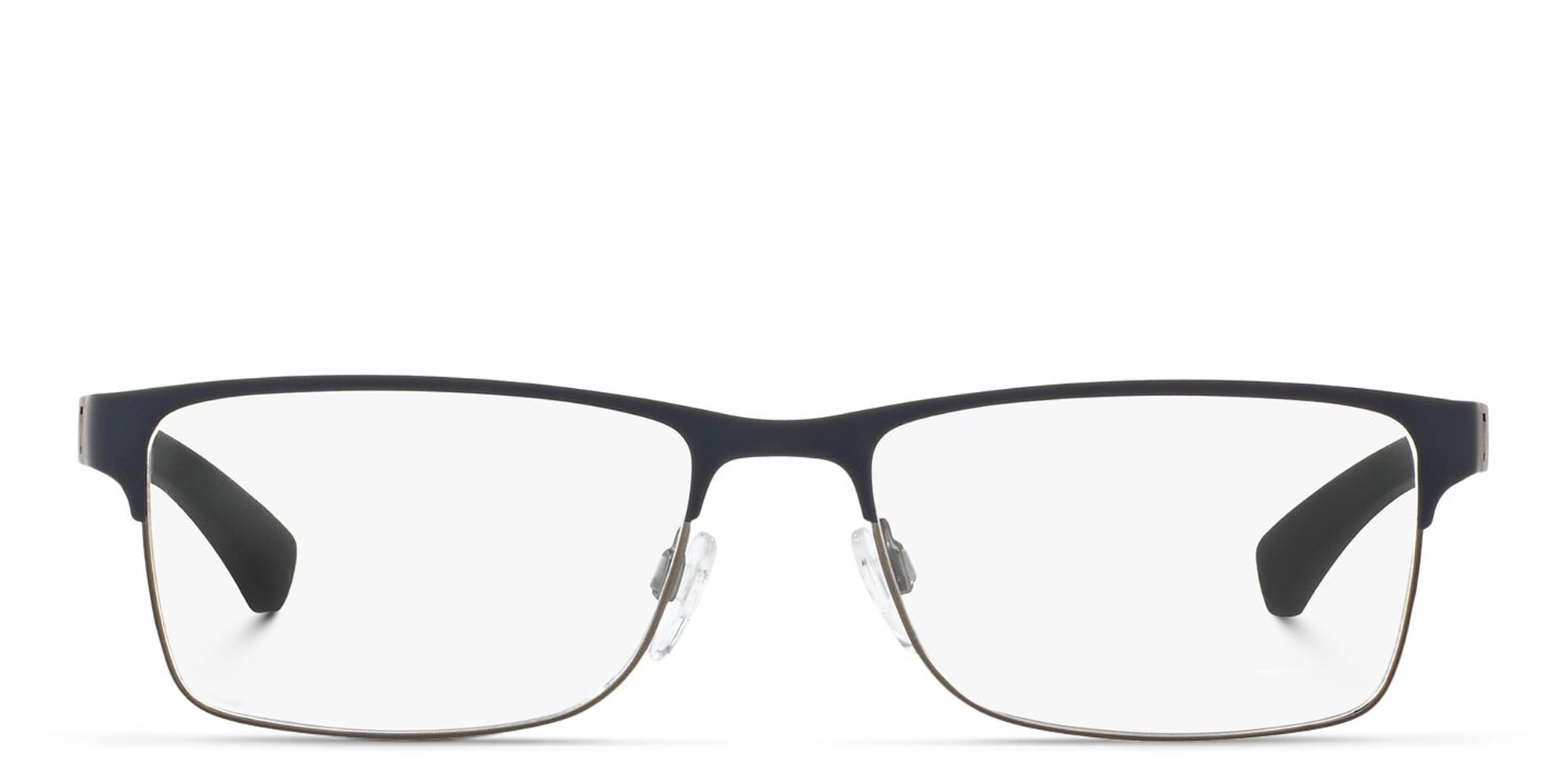 Shop Emporio Armani Rectangle Eyeglasses in Rubber Blue & Gunmetal online.