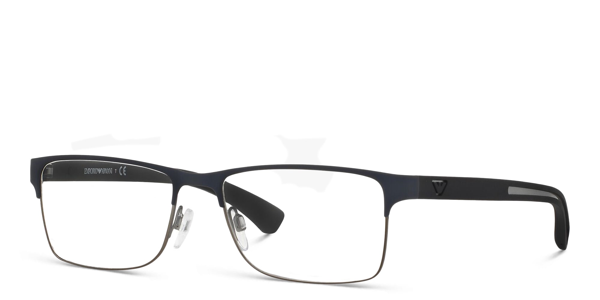 Shop Emporio Armani Rectangle Eyeglasses in Rubber Blue & Gunmetal online.