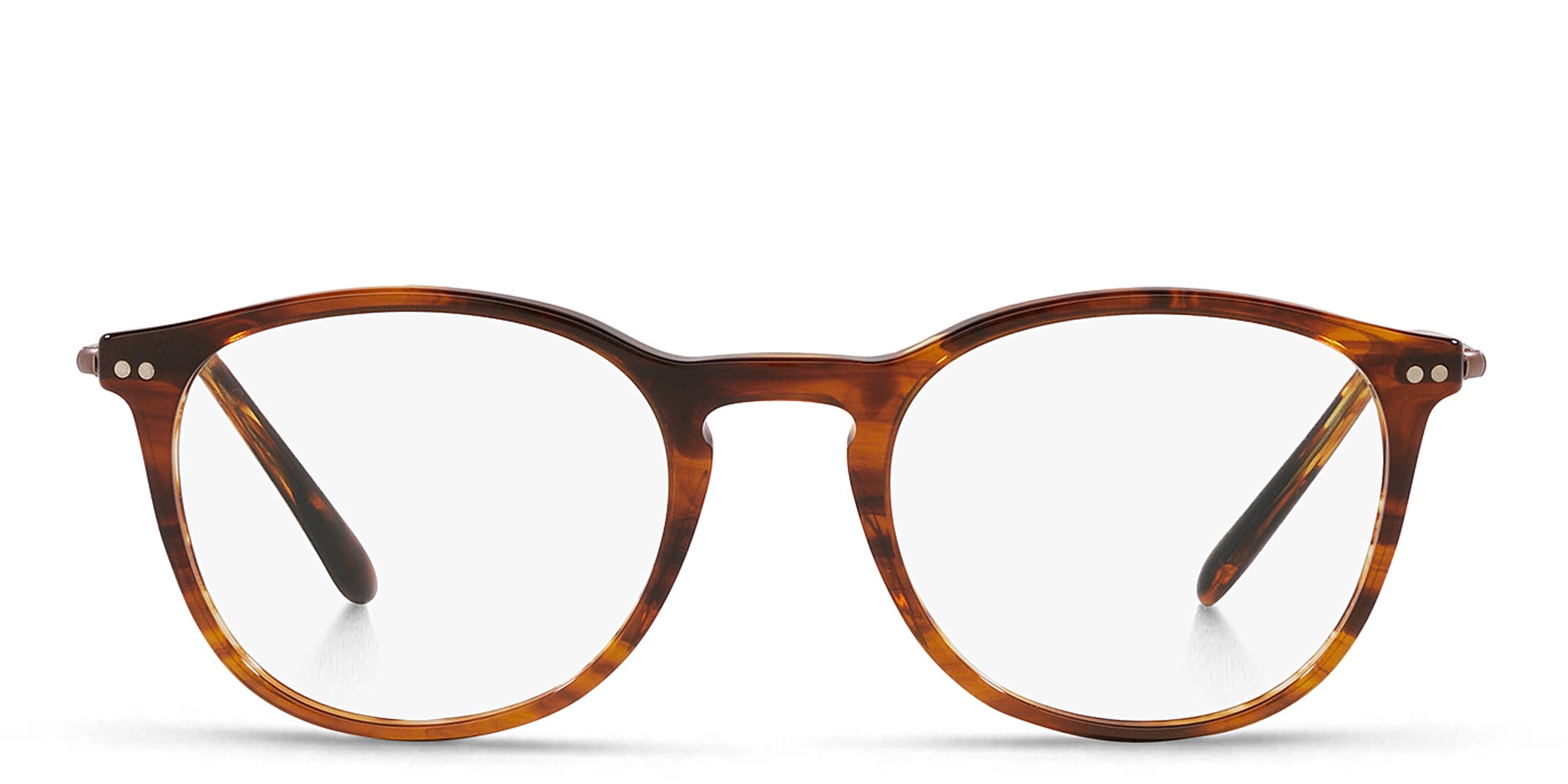 Shop GIORGIO ARMANI Round Eyeglasses in Striped Brown online.