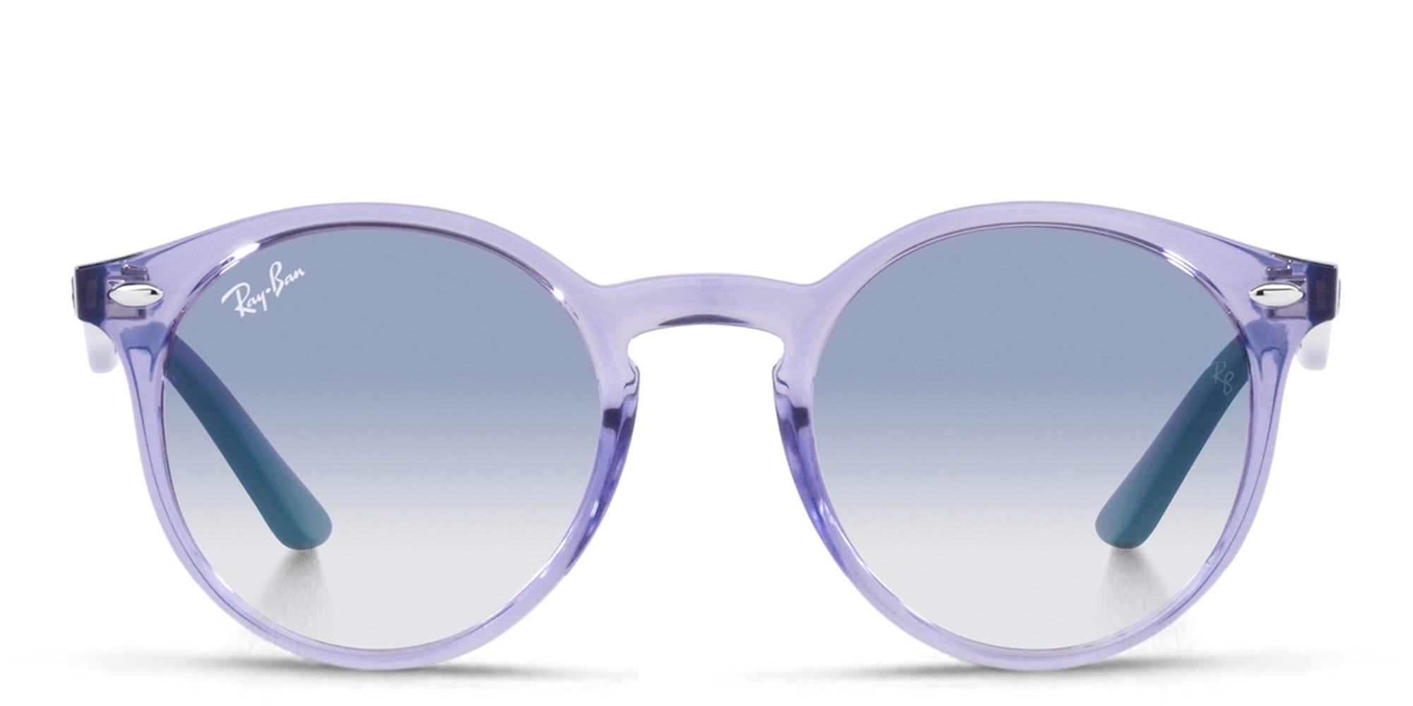 Shop Ray-Ban Junior Kids Glossy Round Sunglasses in Transparent Violet online.