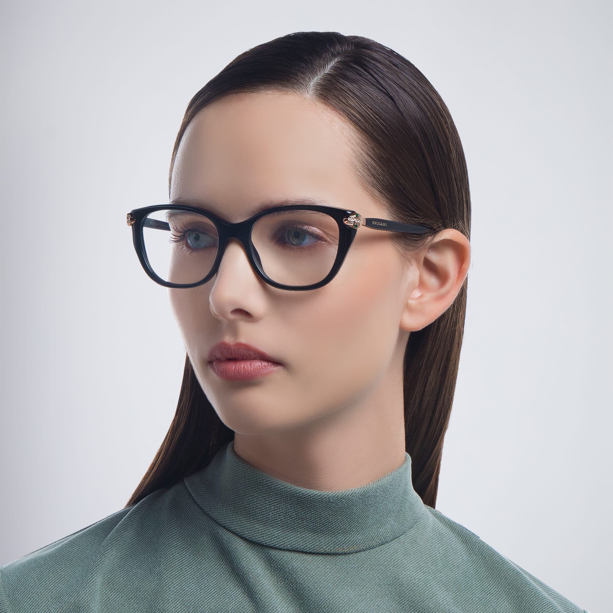 Shop BVLGARI Square Eyeglasses in Black online.