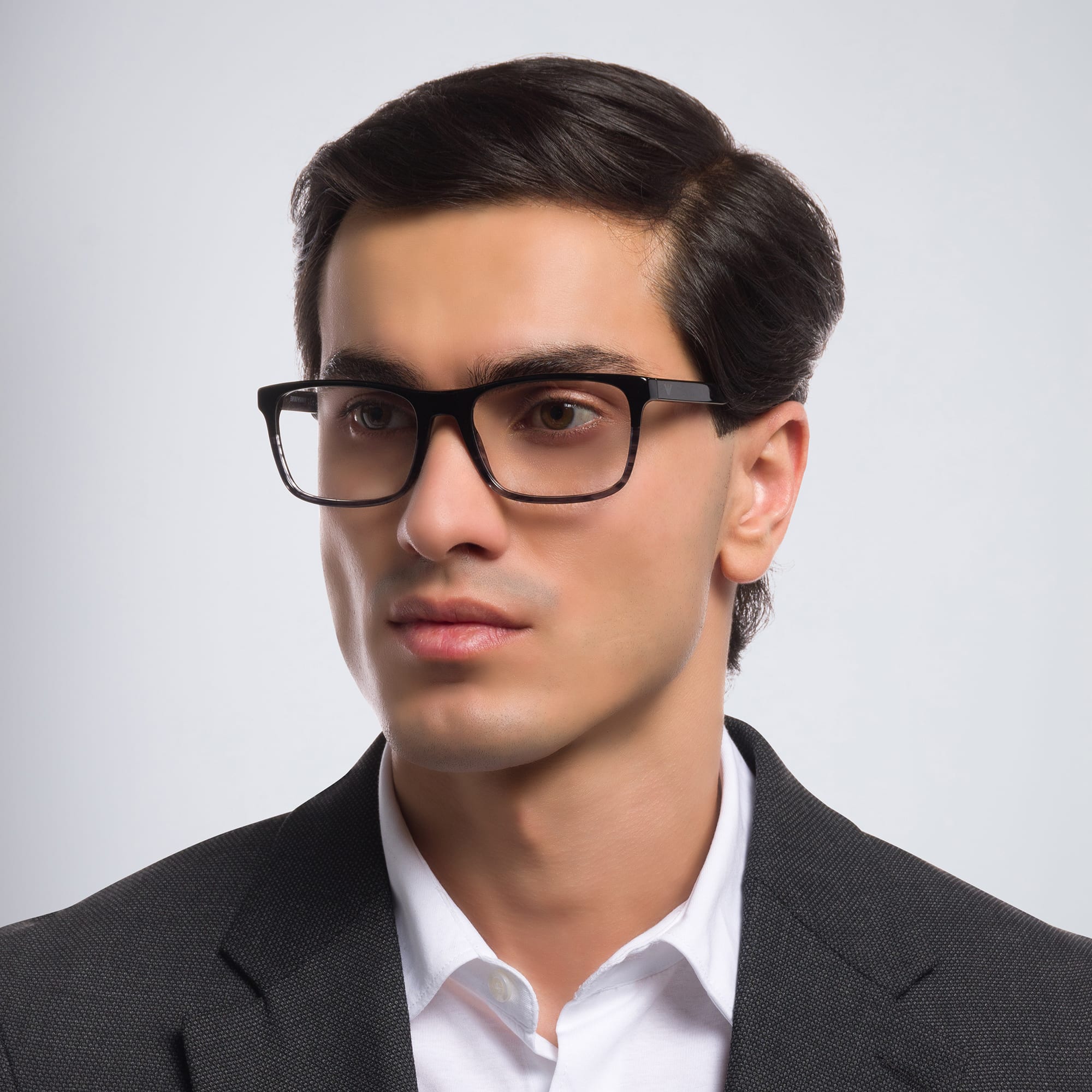 Shop Emporio Armani Rectangle Eyeglasses in Black online.