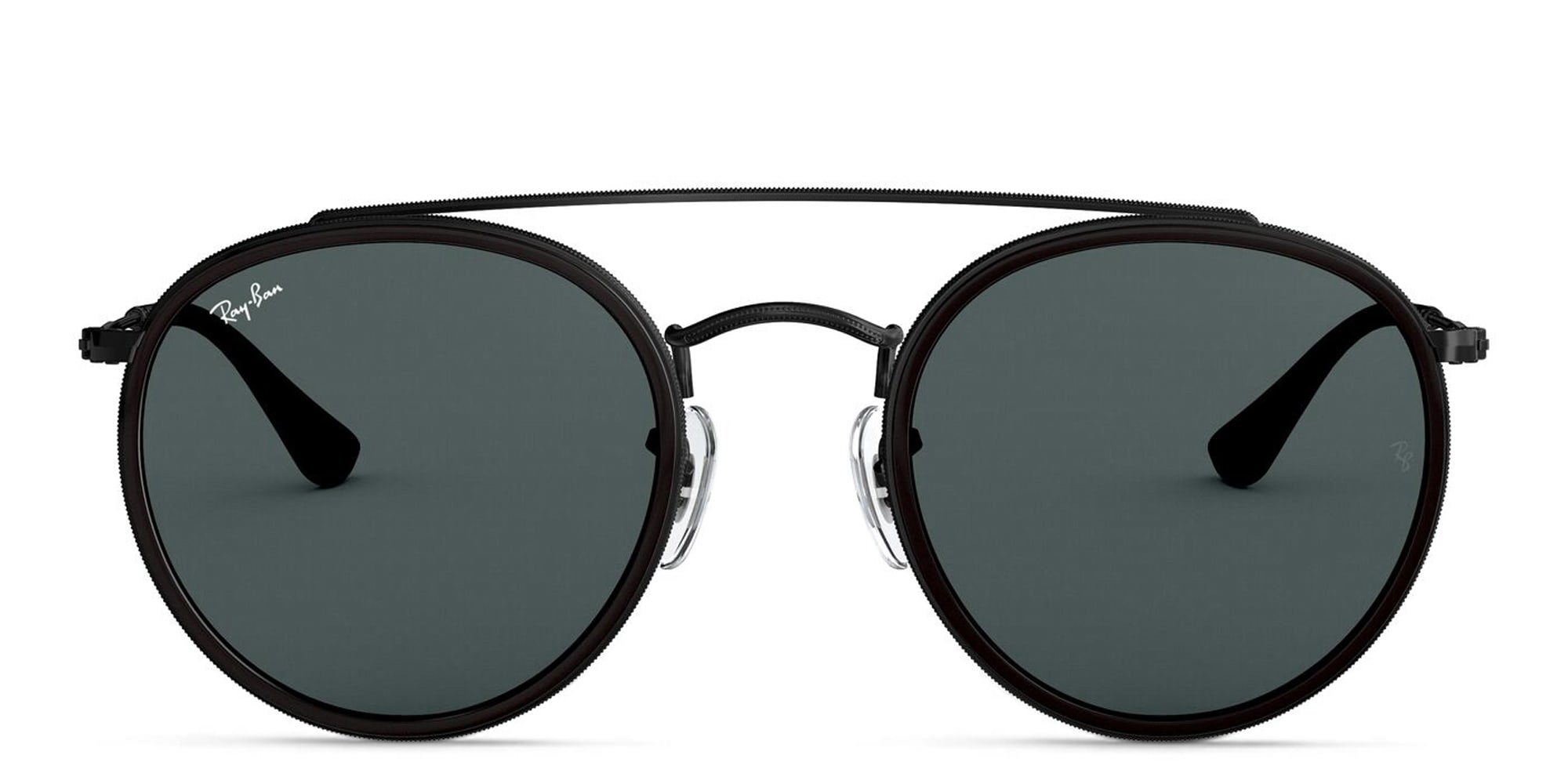 Shop Ray-Ban Round Double Bridge Sunglasses in Black online.