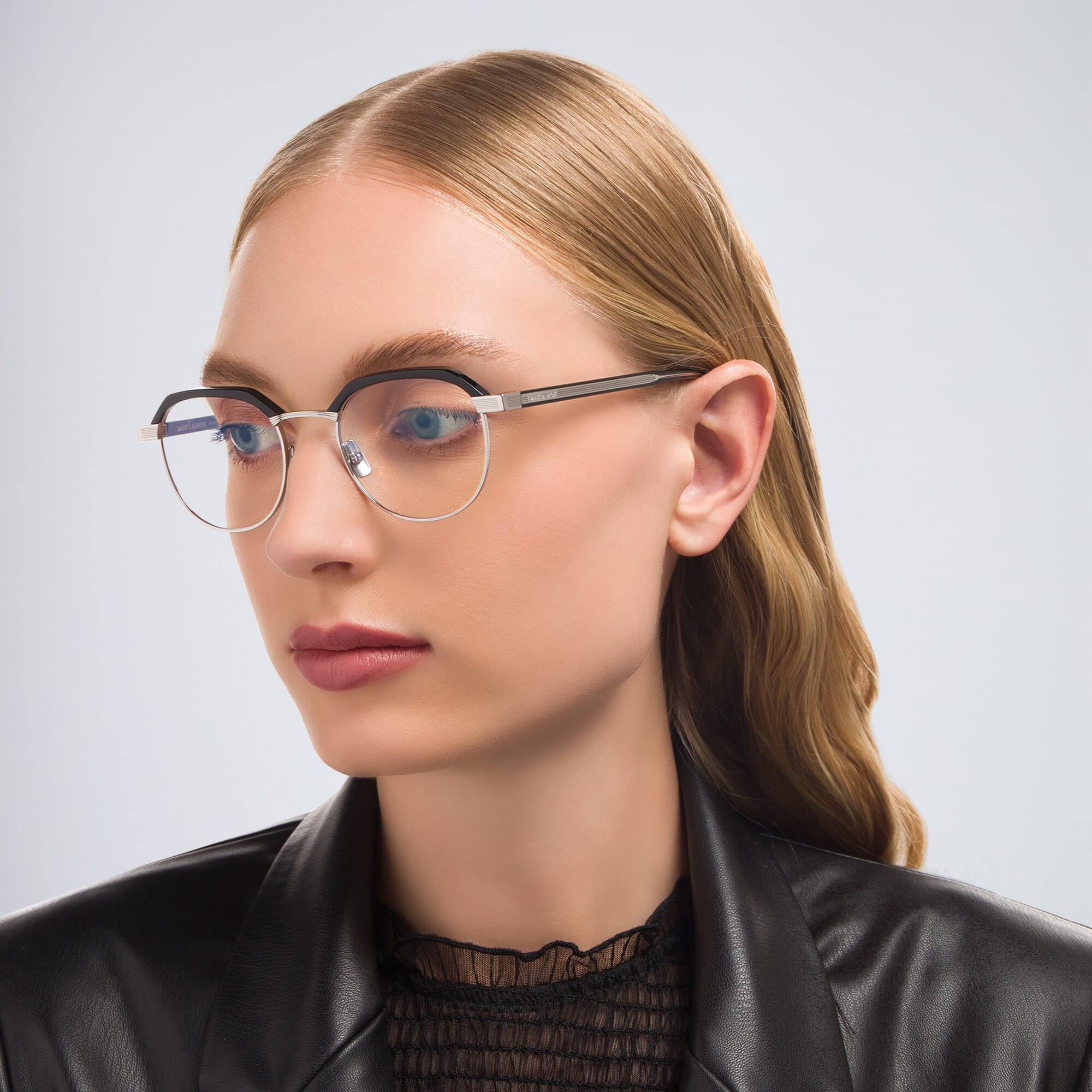 Shop SAINT LAURENT Unisex Round Eyeglasses in Black online.
