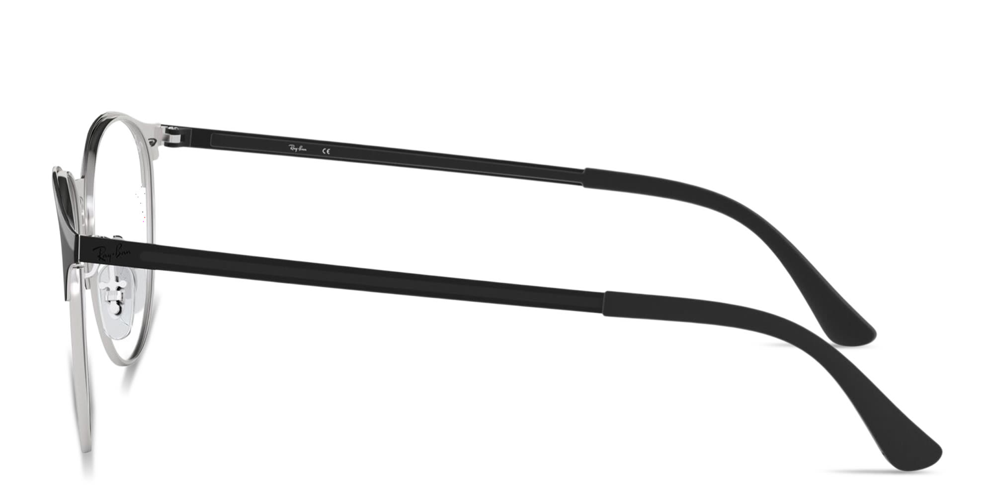 Shop Ray-Ban Engraved Logo Unisex Panthos Eyeglasses in Black & Silver online.
