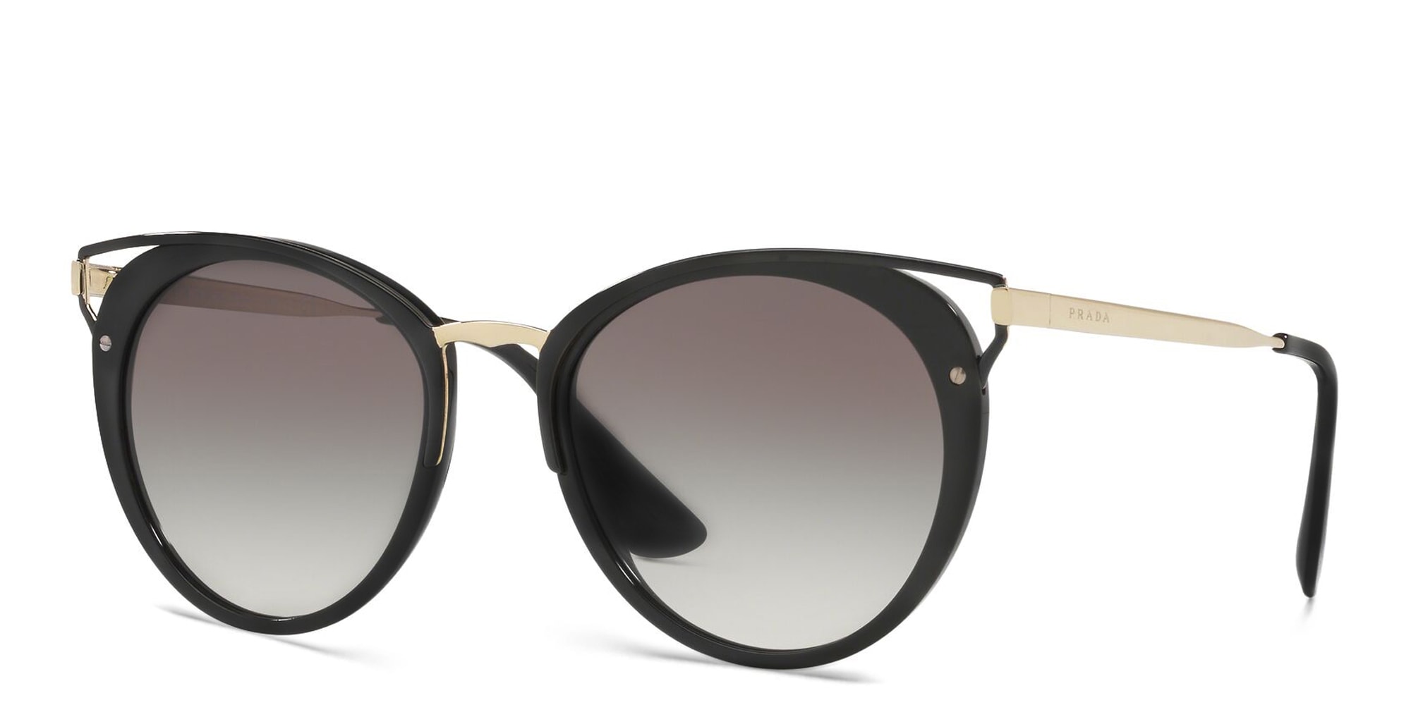 Shop PRADA Round Sunglasses in Black online.