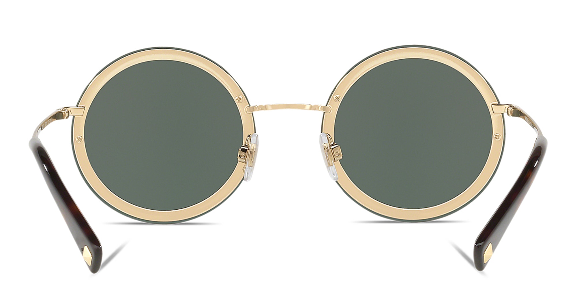 Shop VALENTINO Rimless Round Sunglasses in Black online.