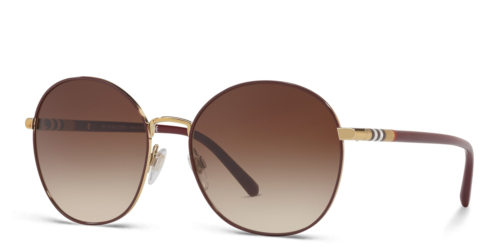 Shop BURBERRY Round Sunglasses in Red On Gold online.