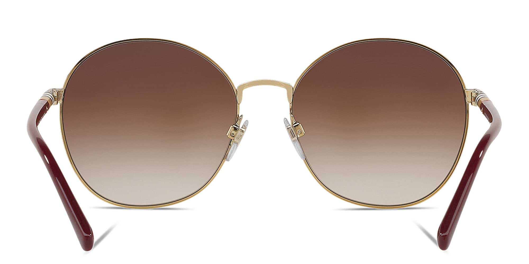 Shop BURBERRY Round Sunglasses in Red On Gold online.