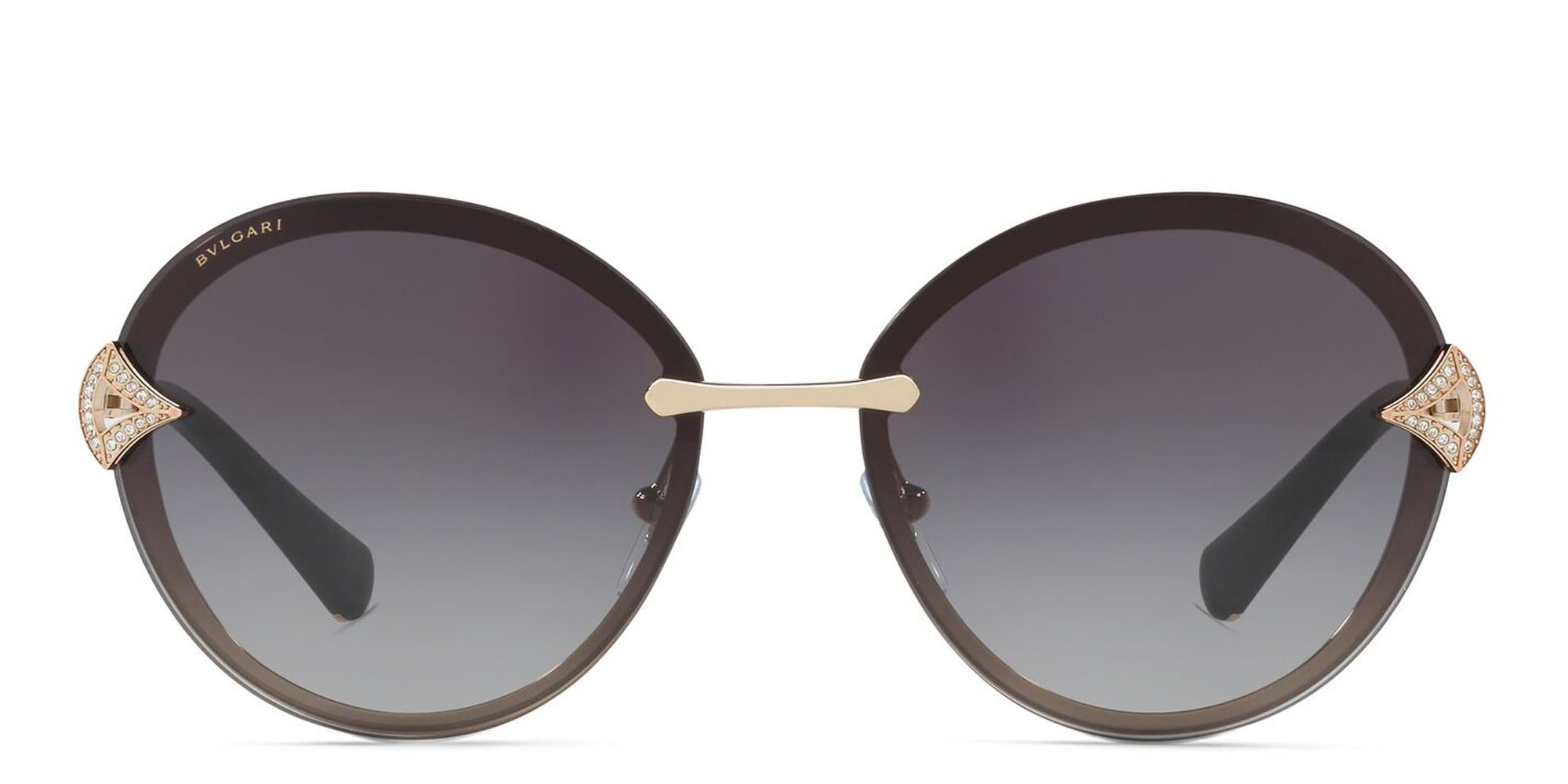 Shop BVLGARI Rimless Round Sunglasses in Pink Gold online.