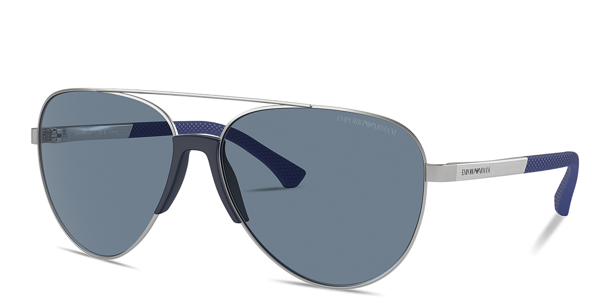 Shop Emporio Armani Logo Signature Pilot Sunglasses in Silver online.