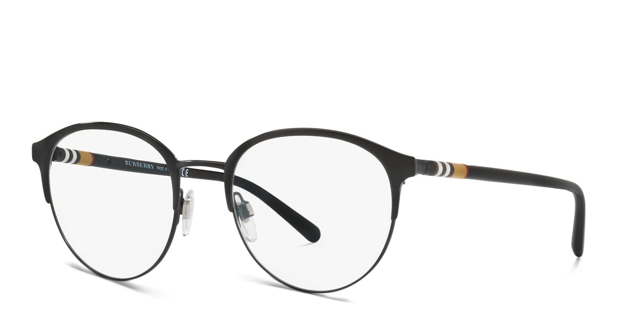 Shop BURBERRY Round Eyeglasses in Black online.