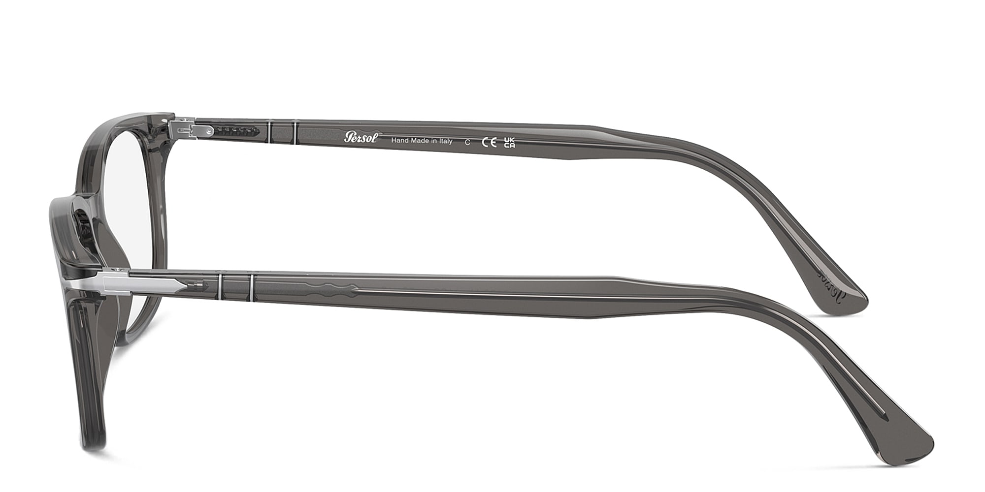 Shop PERSOL Wide Rectangle Eyeglasses in Transparent Grey online.