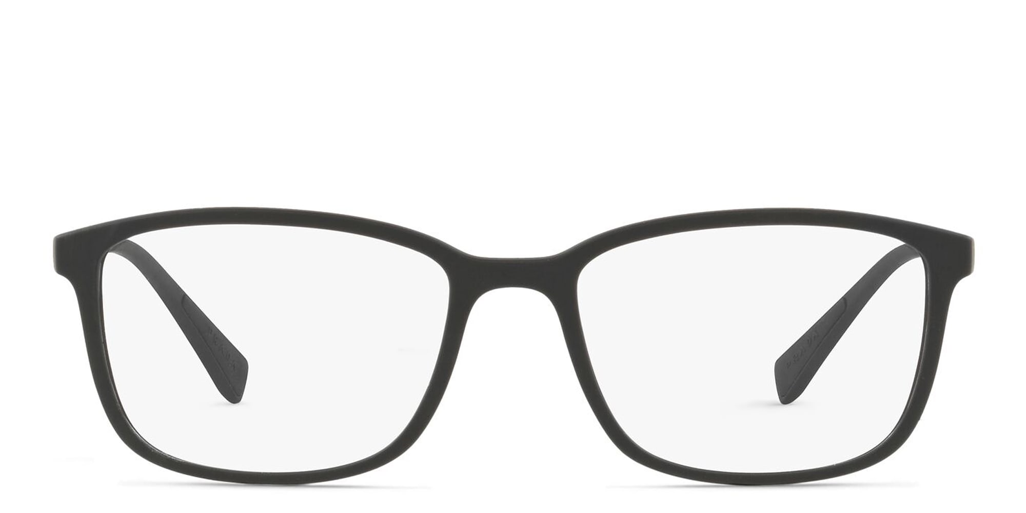 Shop Prada Linea Rossa Wide Rectangle Eyeglasses in Rubber Black online.