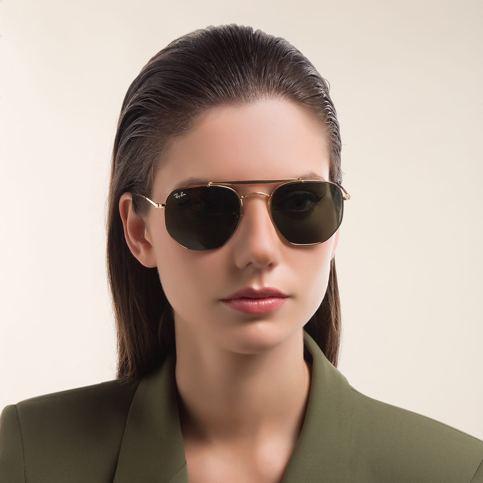Shop Ray-Ban Marshal Irregular Sunglasses in Polished Arista Gold online.