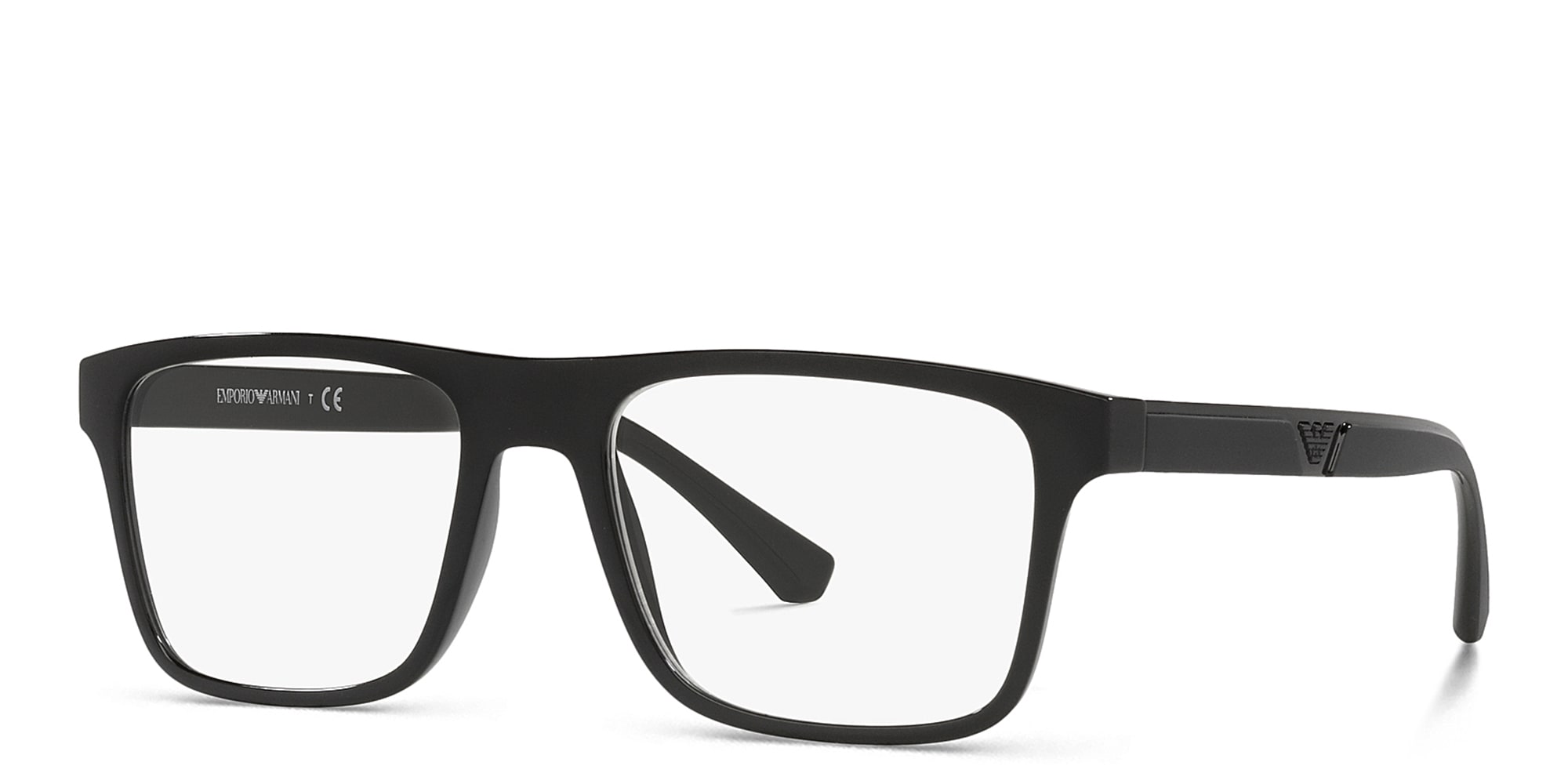 Shop Emporio Armani Rectangle Eyeglasses in Rubber Black online.