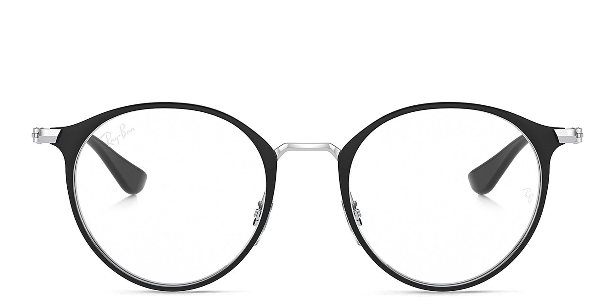 Shop Ray-Ban Junior Kids Panthos Eyeglasses in Metal in Black On Silver online.