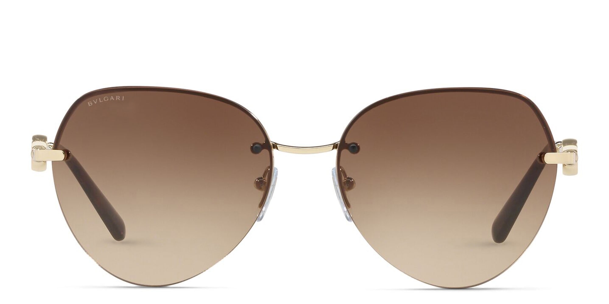 Shop BVLGARI Rimless Aviator Sunglasses in Pale Gold online.
