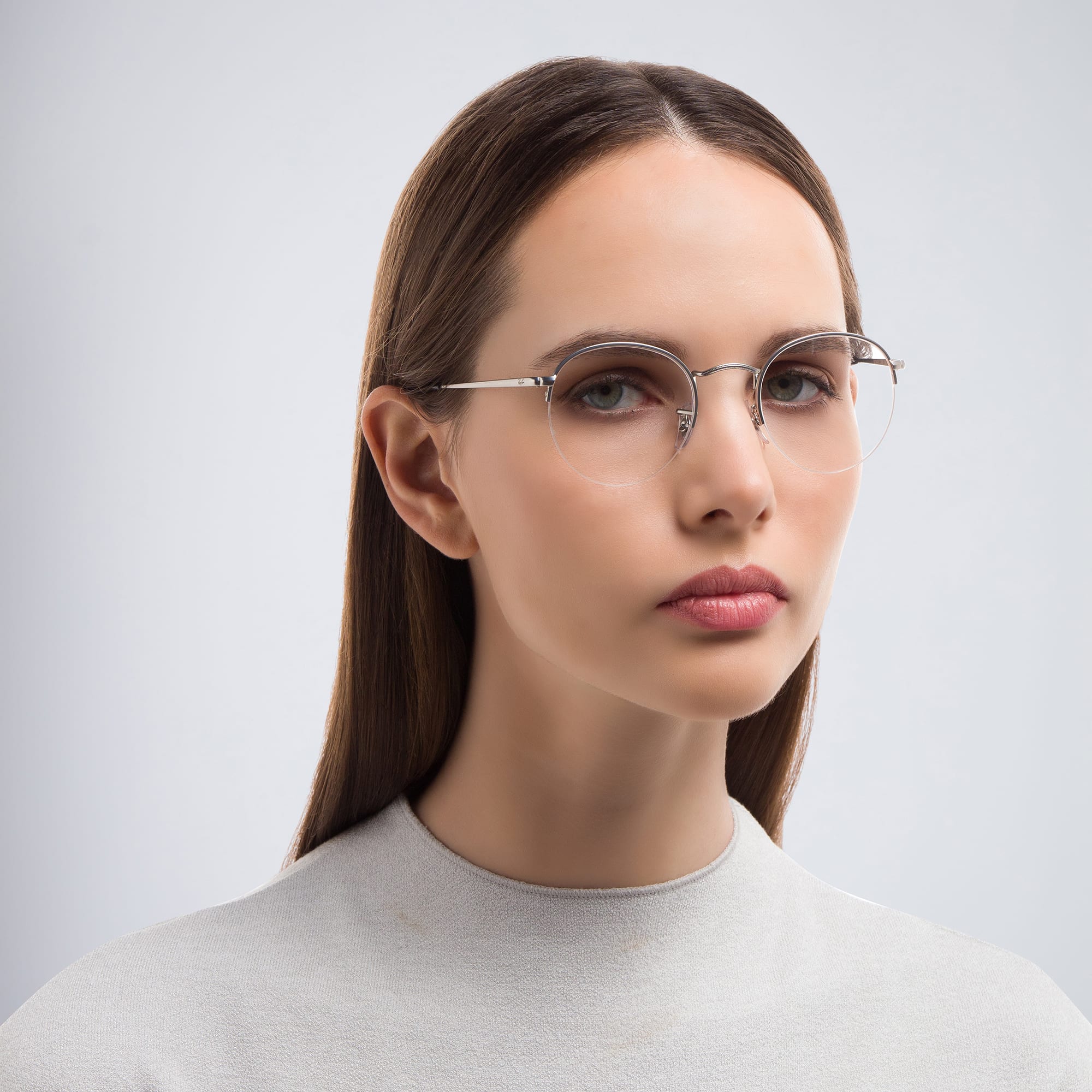 Shop Ray-Ban Round Gaze Unisex Half Rim Eyeglasses in Silver online.