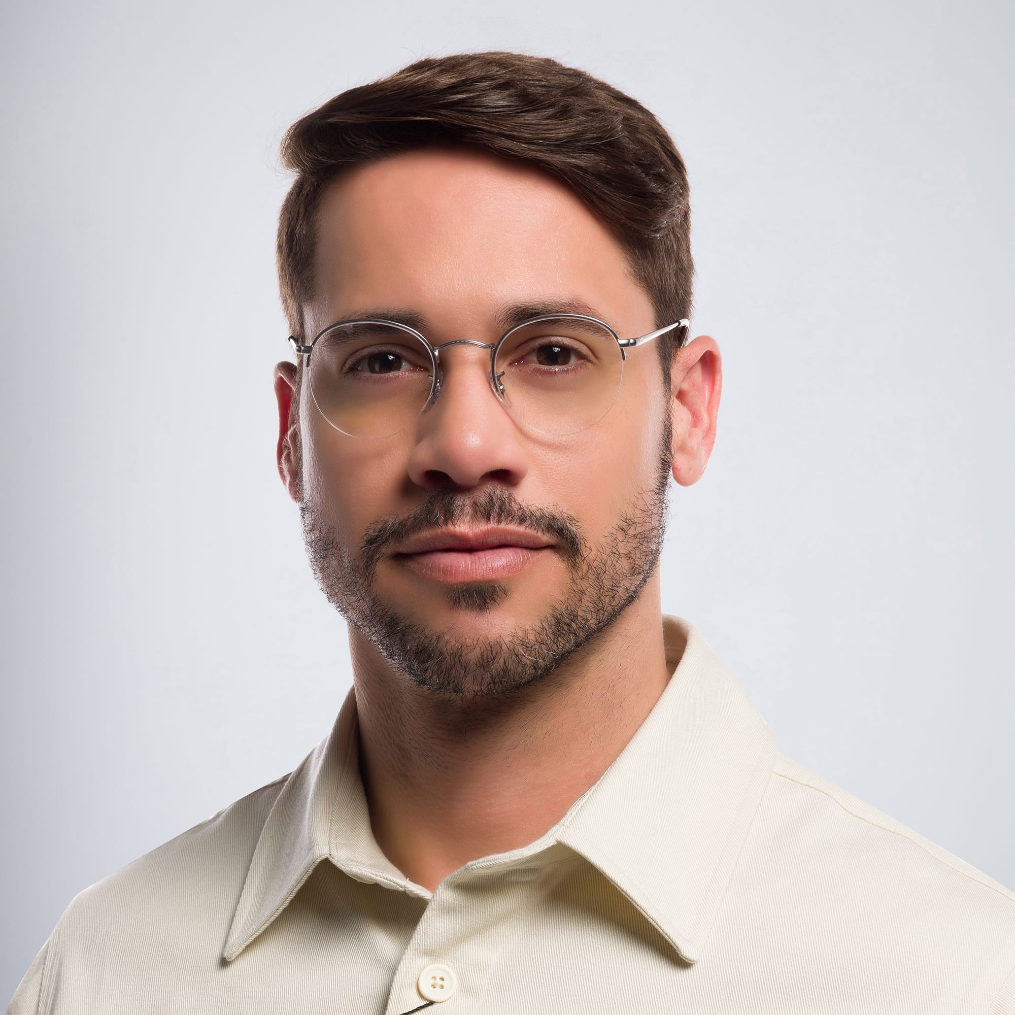 Shop Ray-Ban Round Gaze Unisex Half Rim Eyeglasses in Silver online.