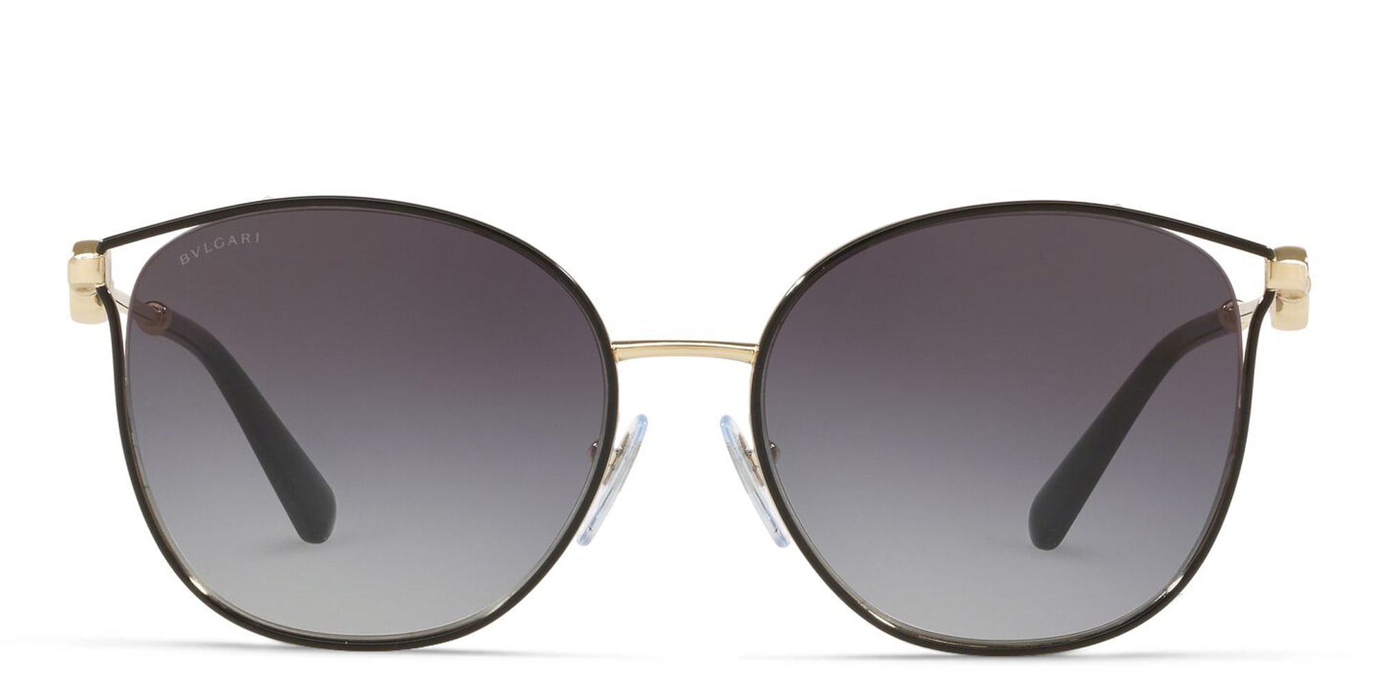 Shop BVLGARI Half Rim Cat Eye Sunglasses in Black/Pale Gold online.
