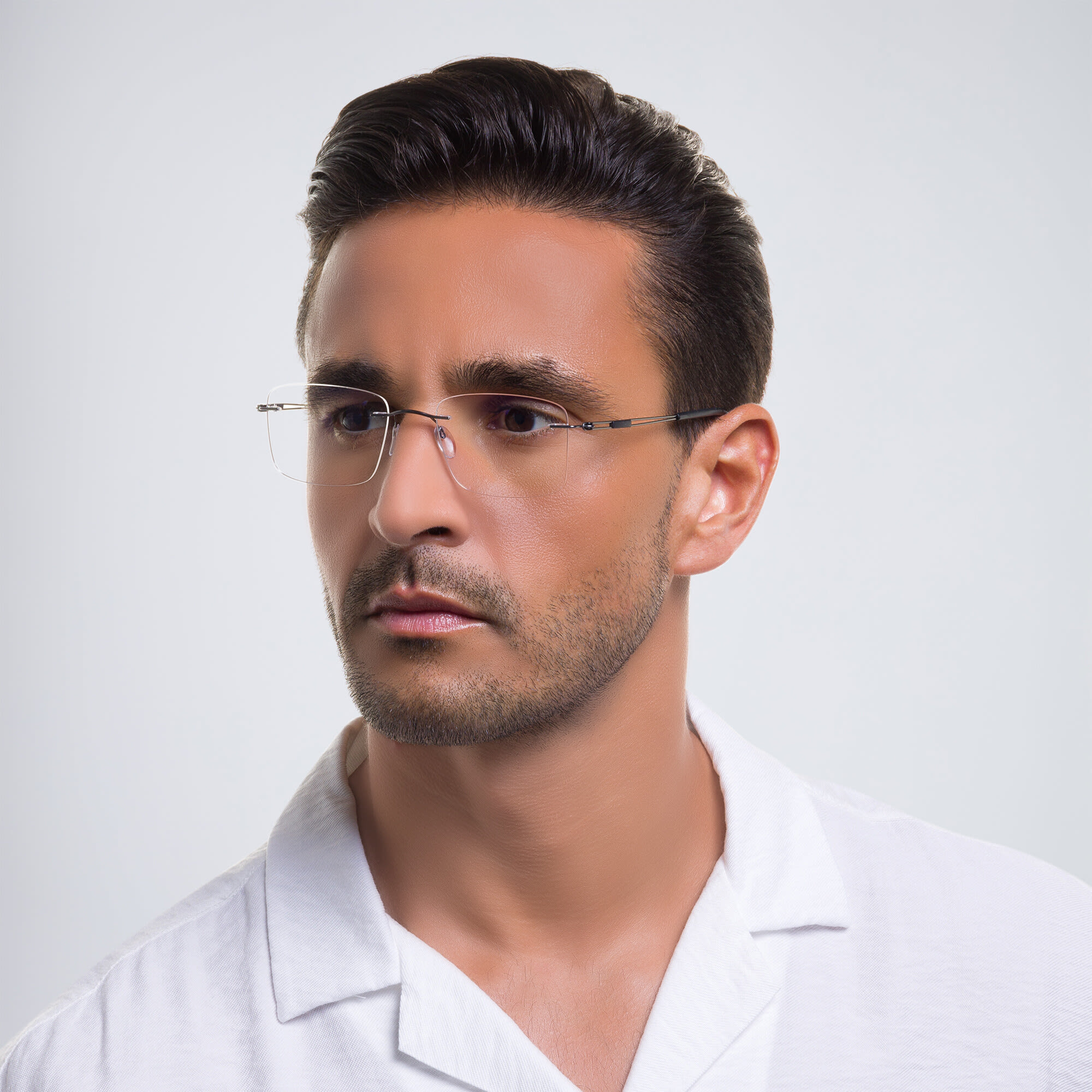Shop Silhouette Rimless Square Eyeglasses in Grey online.