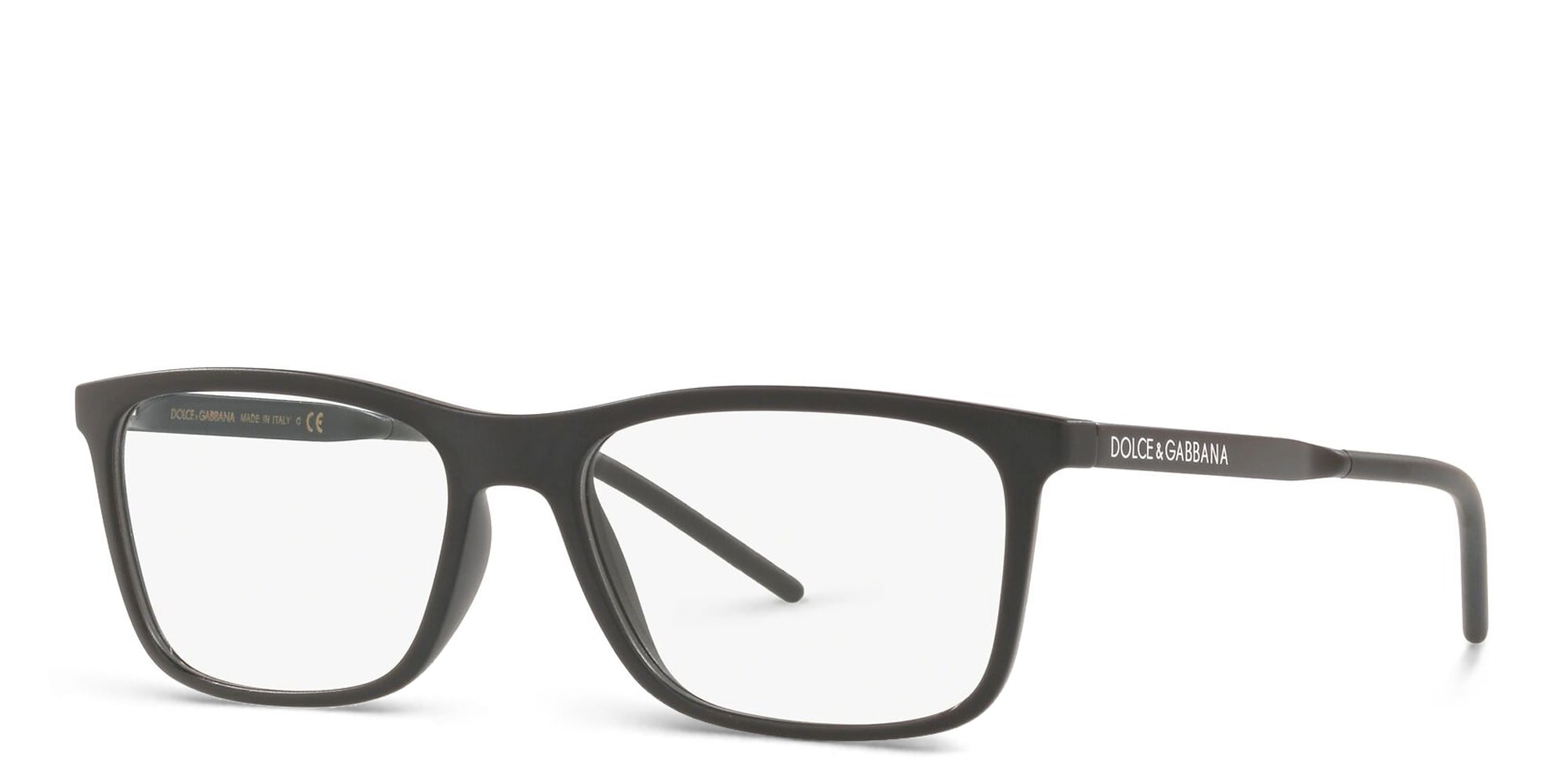 Shop Dolce & Gabbana Rectangle Eyeglasses in Rubber Black online.