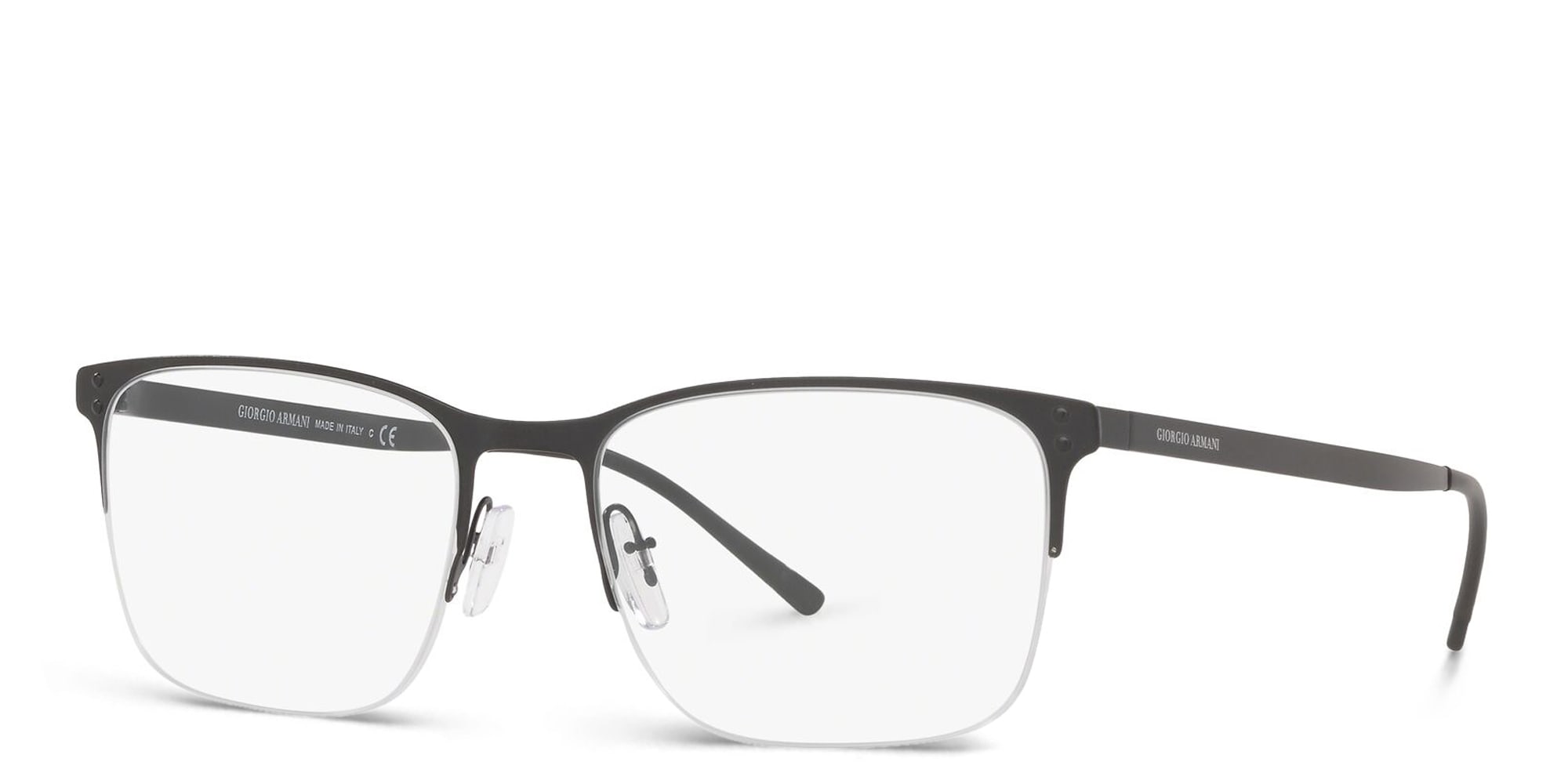 Shop GIORGIO ARMANI Half Rim Rectangle Eyeglasses in Matte Black online.