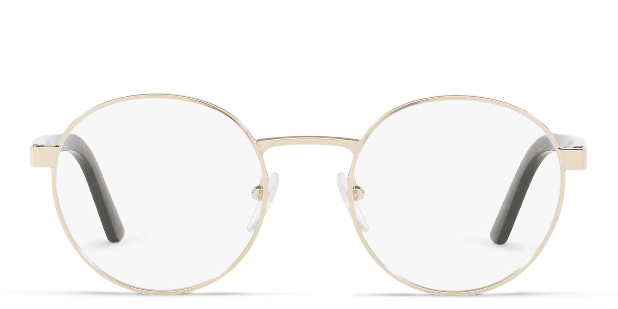 Shop PRADA Round Eyeglasses in Pale Gold online.